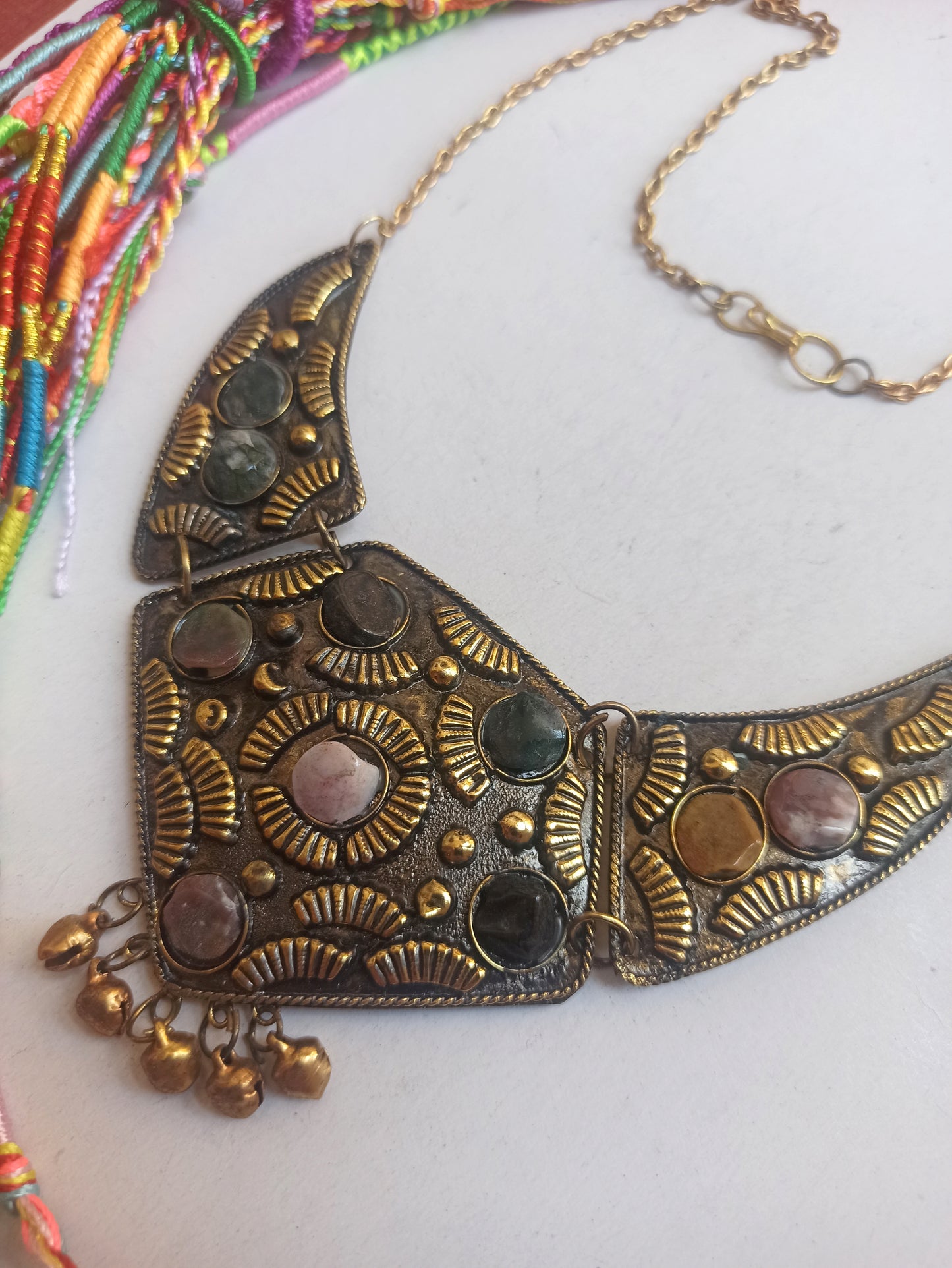 Golden stone bib necklace
