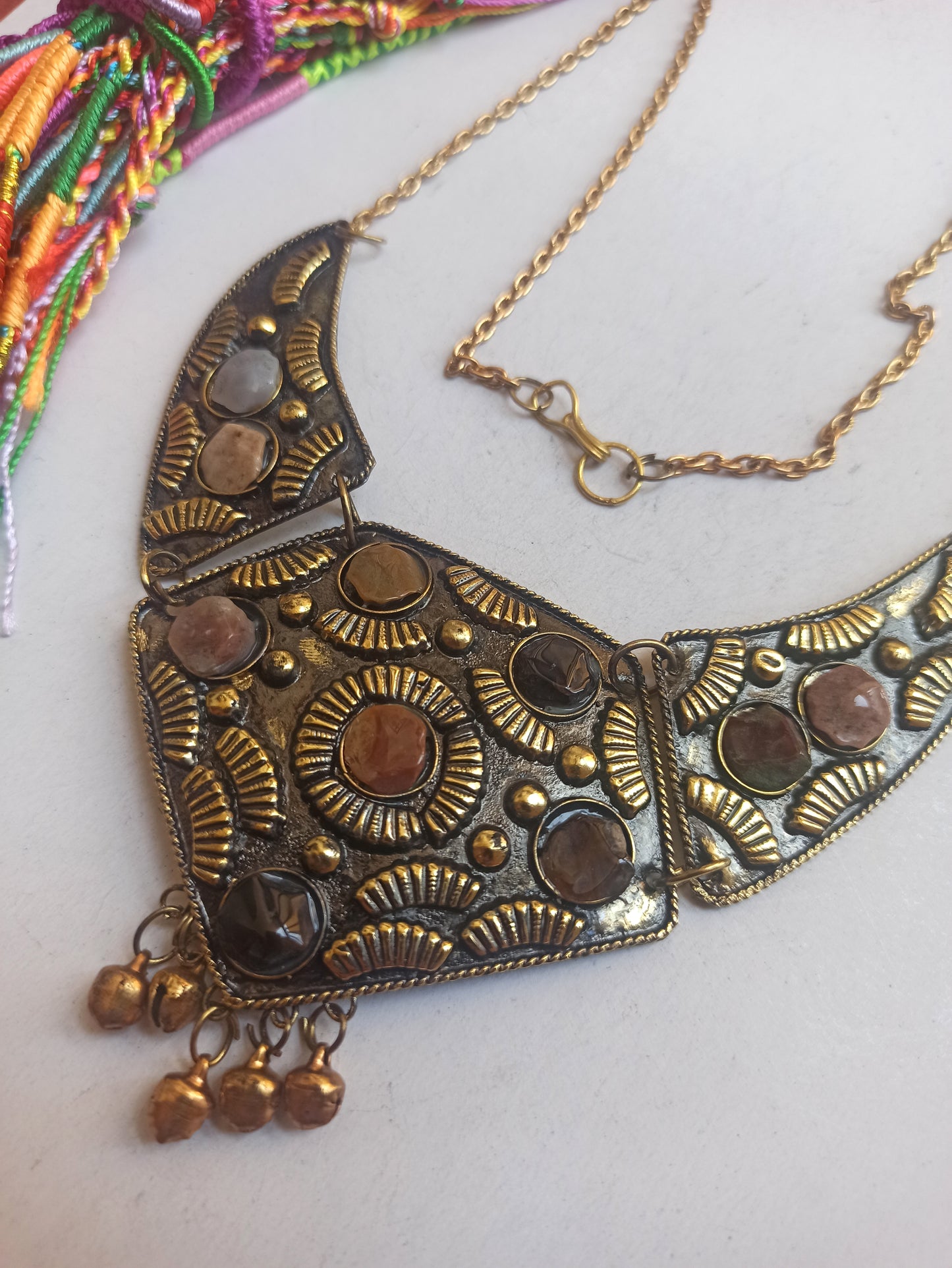 Golden stone bib necklace