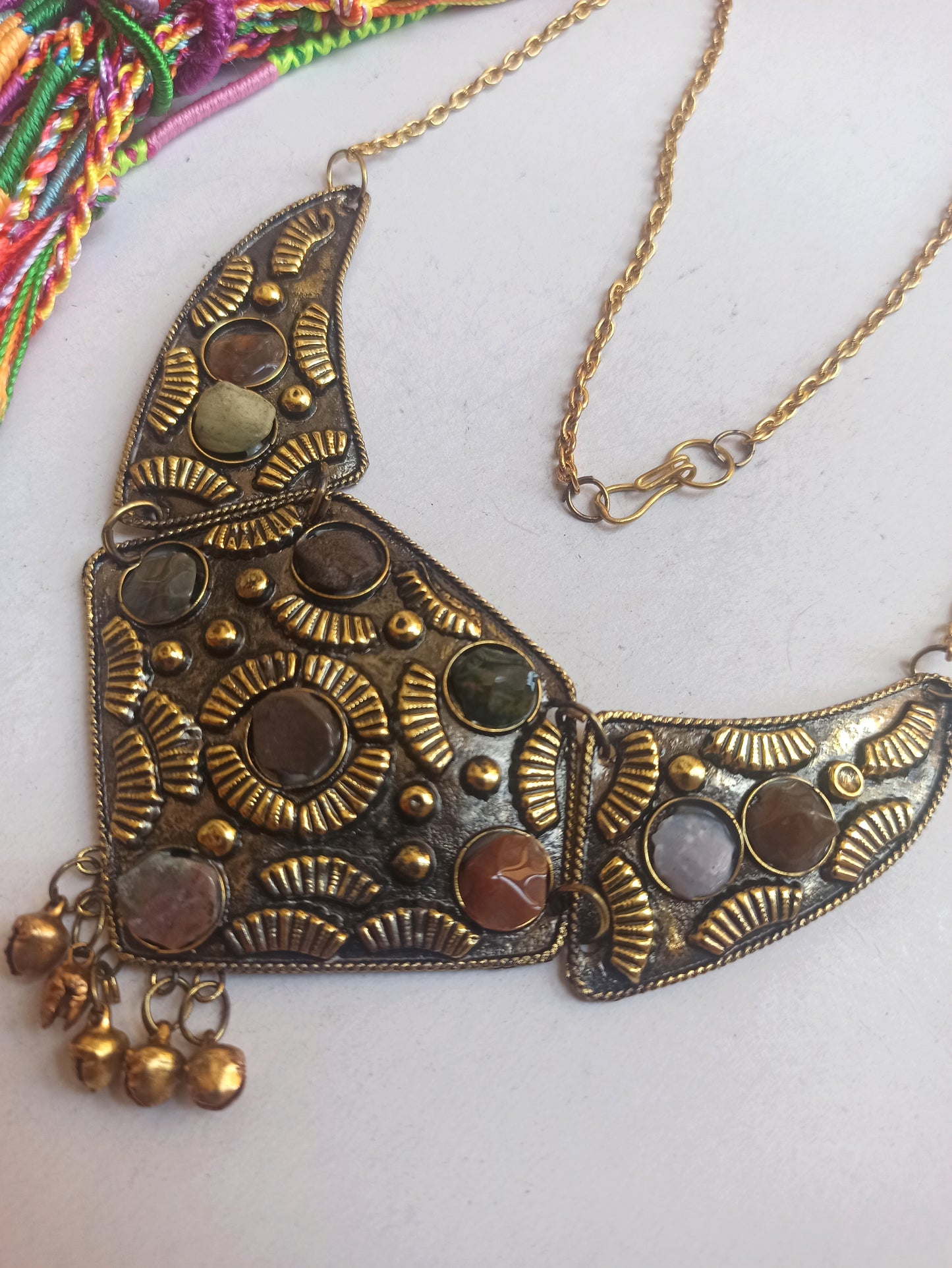 Golden stone bib necklace