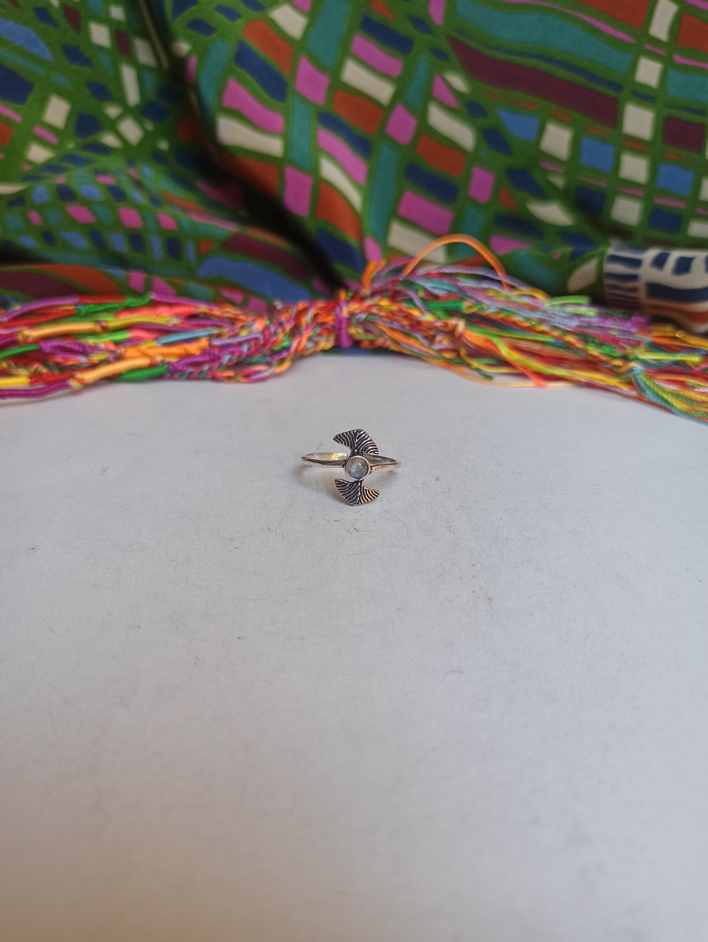 Doppelter Ginkgo-Labradorit-Silber-Boho-Ring