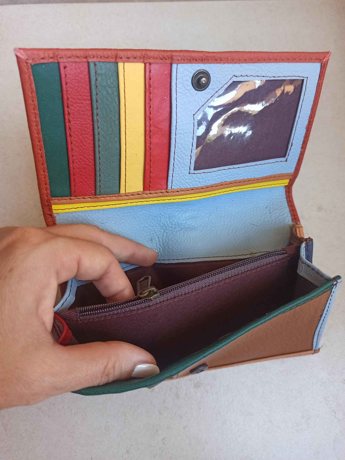 Geldbörse aus Leder in Sienna und Beige