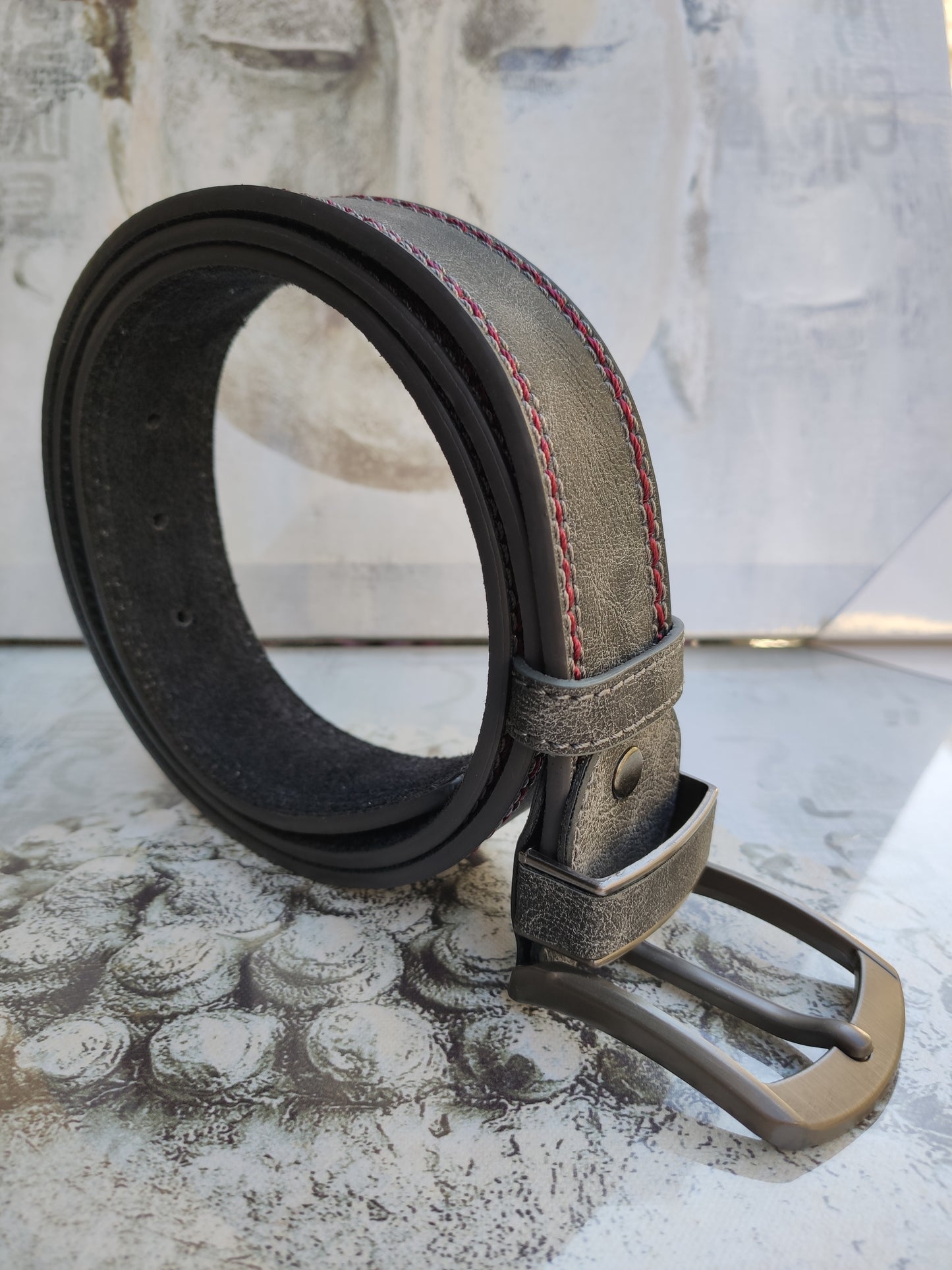 Cintura grigia pelle cuoio uomo belt real leather cm 120