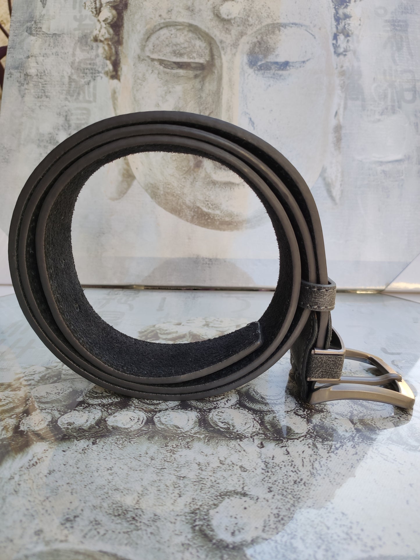 Cintura grigia pelle cuoio uomo belt real leather cm 120