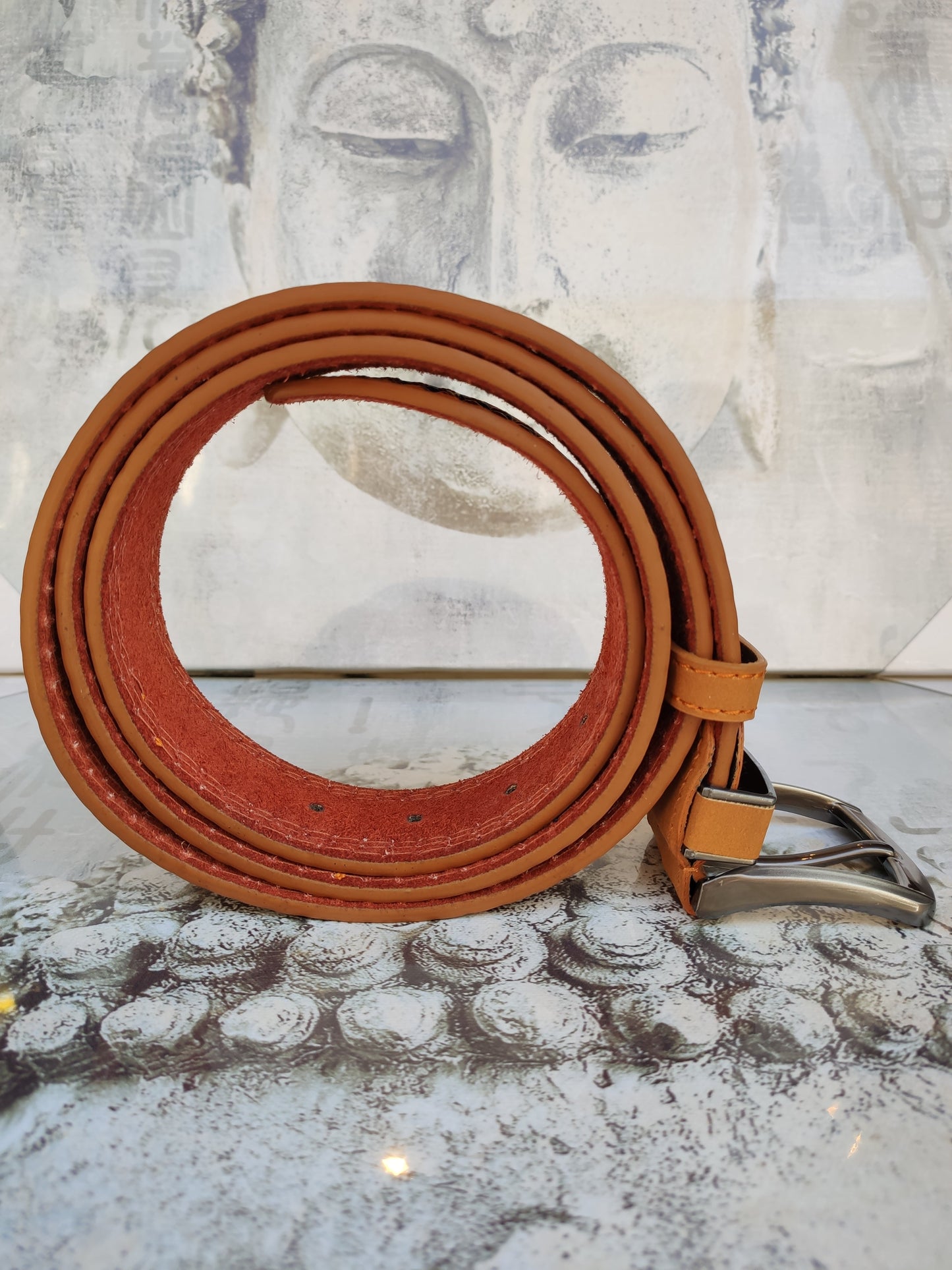 Cintura marrone senape pelle cuoio uomo belt real leather cm 130