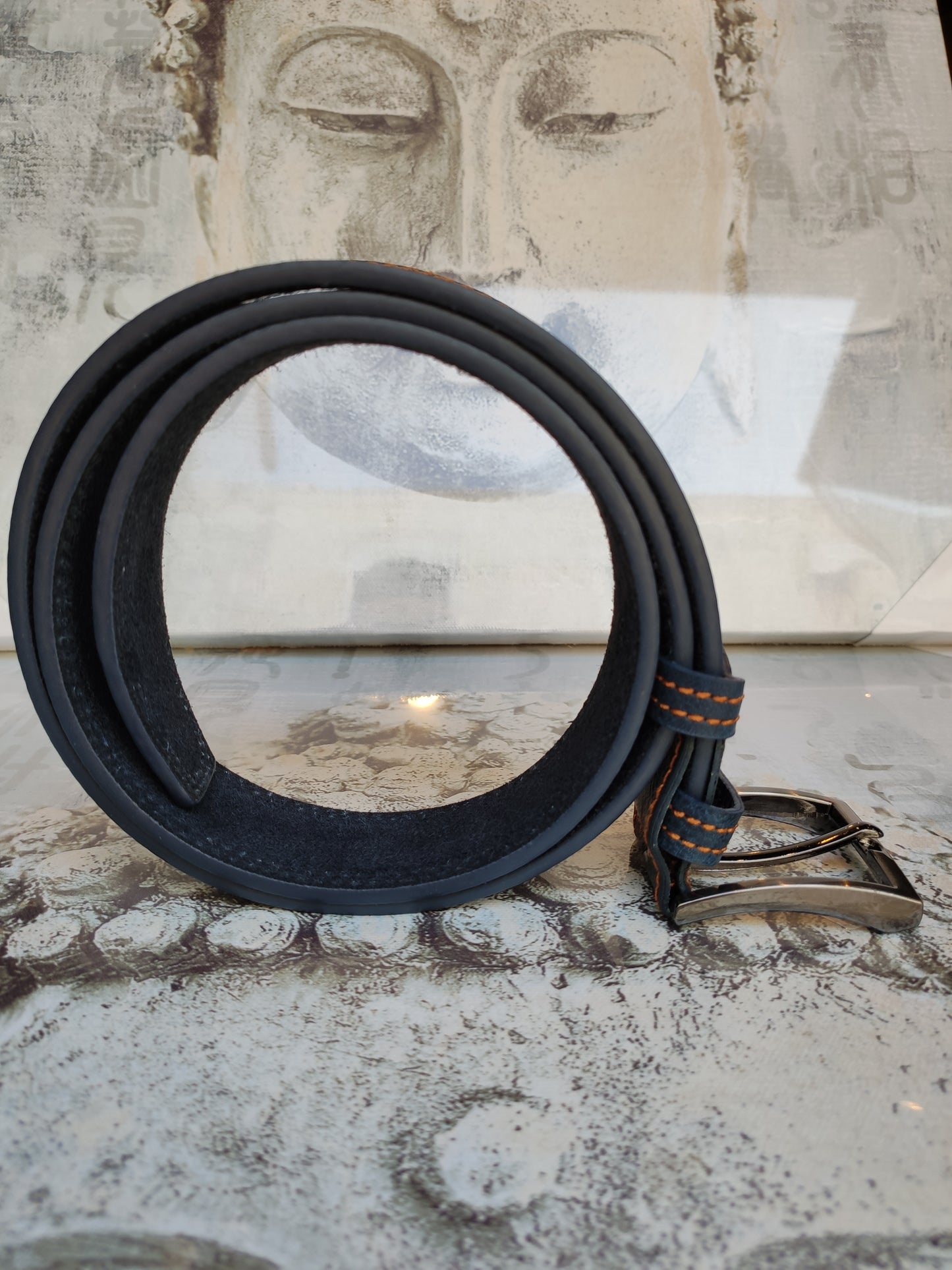 Cintura blu pelle cuoio uomo belt real leather cm 100