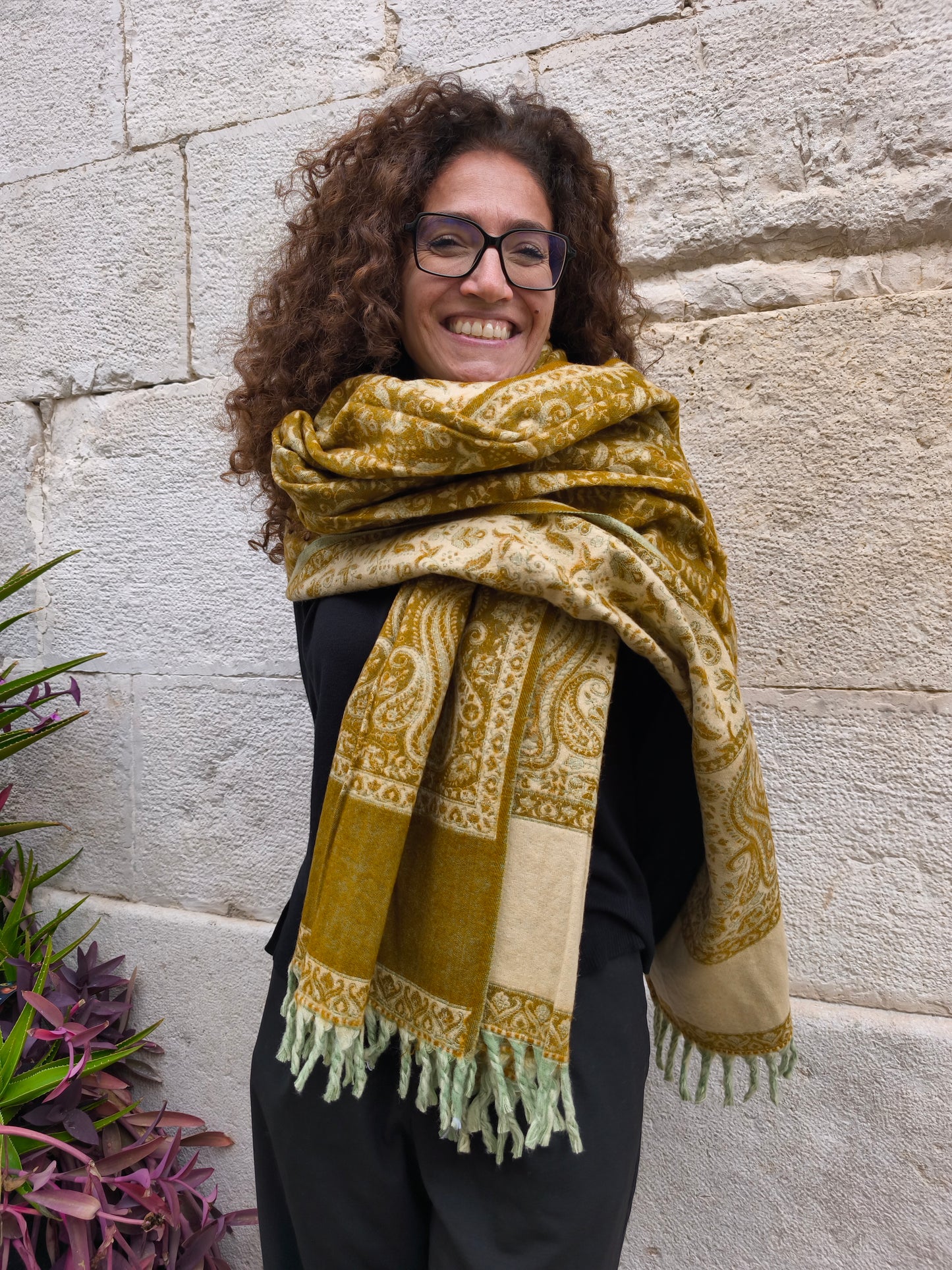 Warmer Schal/Stola aus tibetischer Yakwolle, Pashmina-Decke 134A