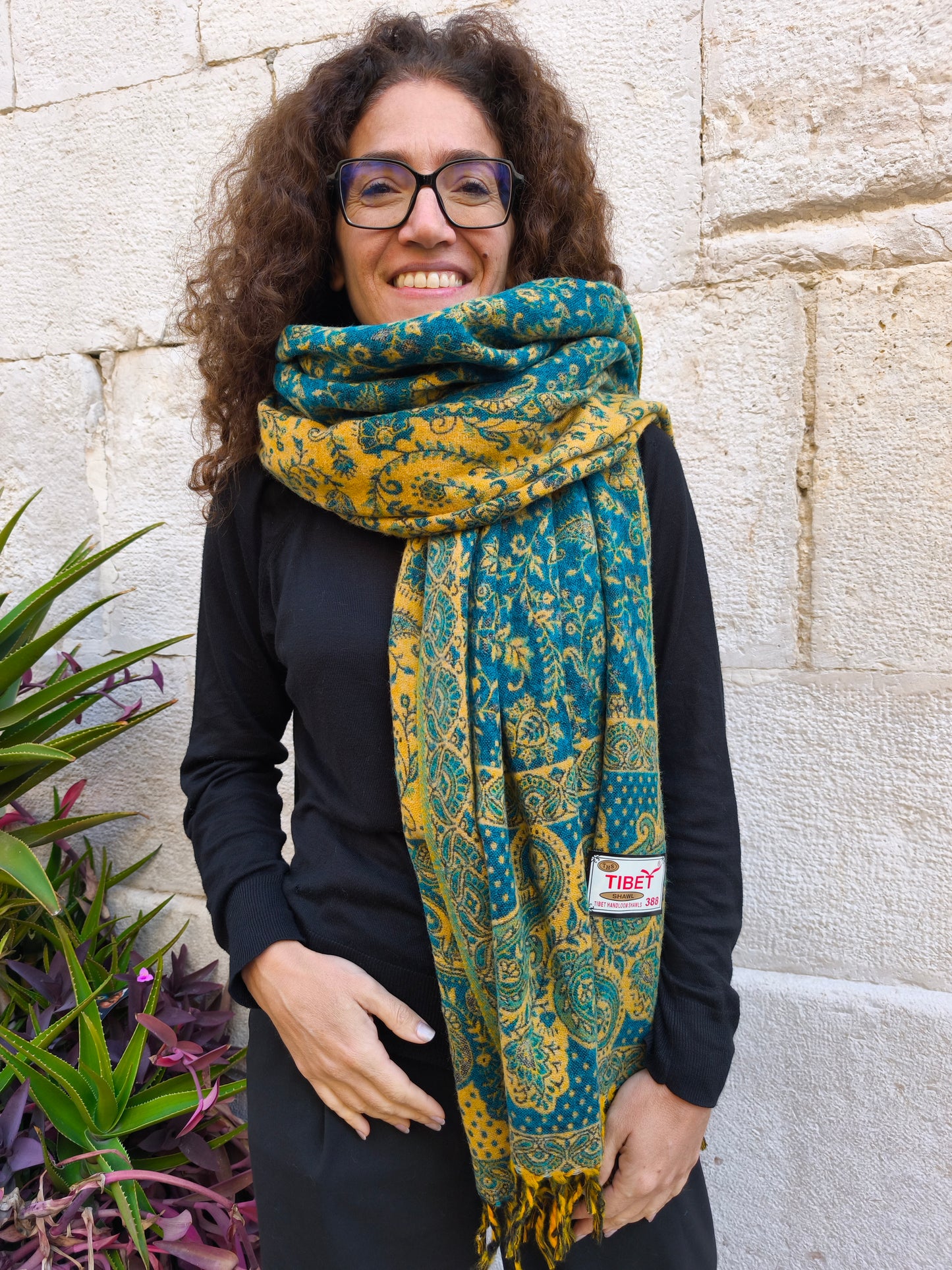 Warmer Schal aus tibetischer Yakwolle, Pashmina-Decke 157A