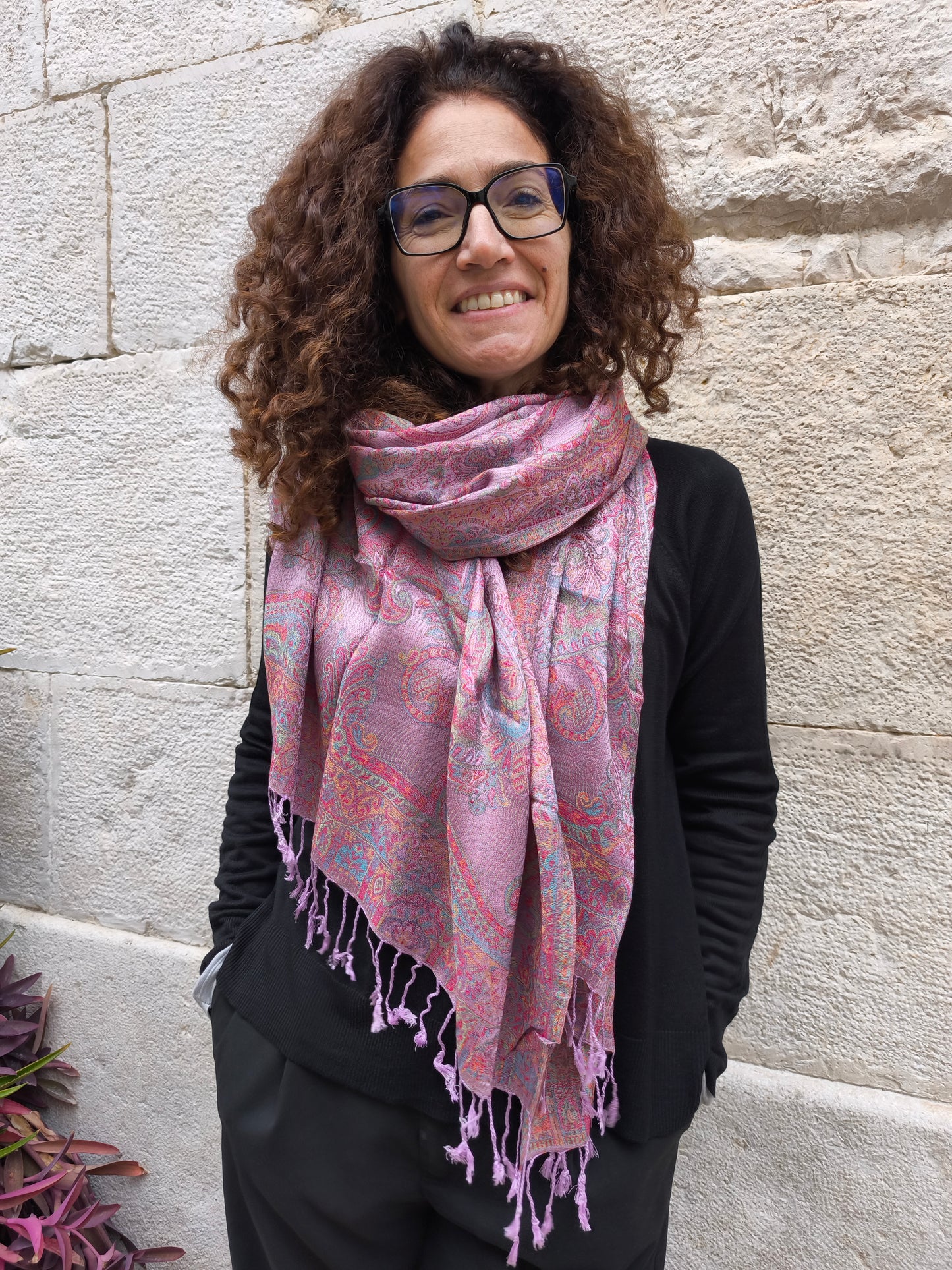 Pashmina-Foulard-Schal, 100 % Seide, Indien, 195 x 75 cm, 38S