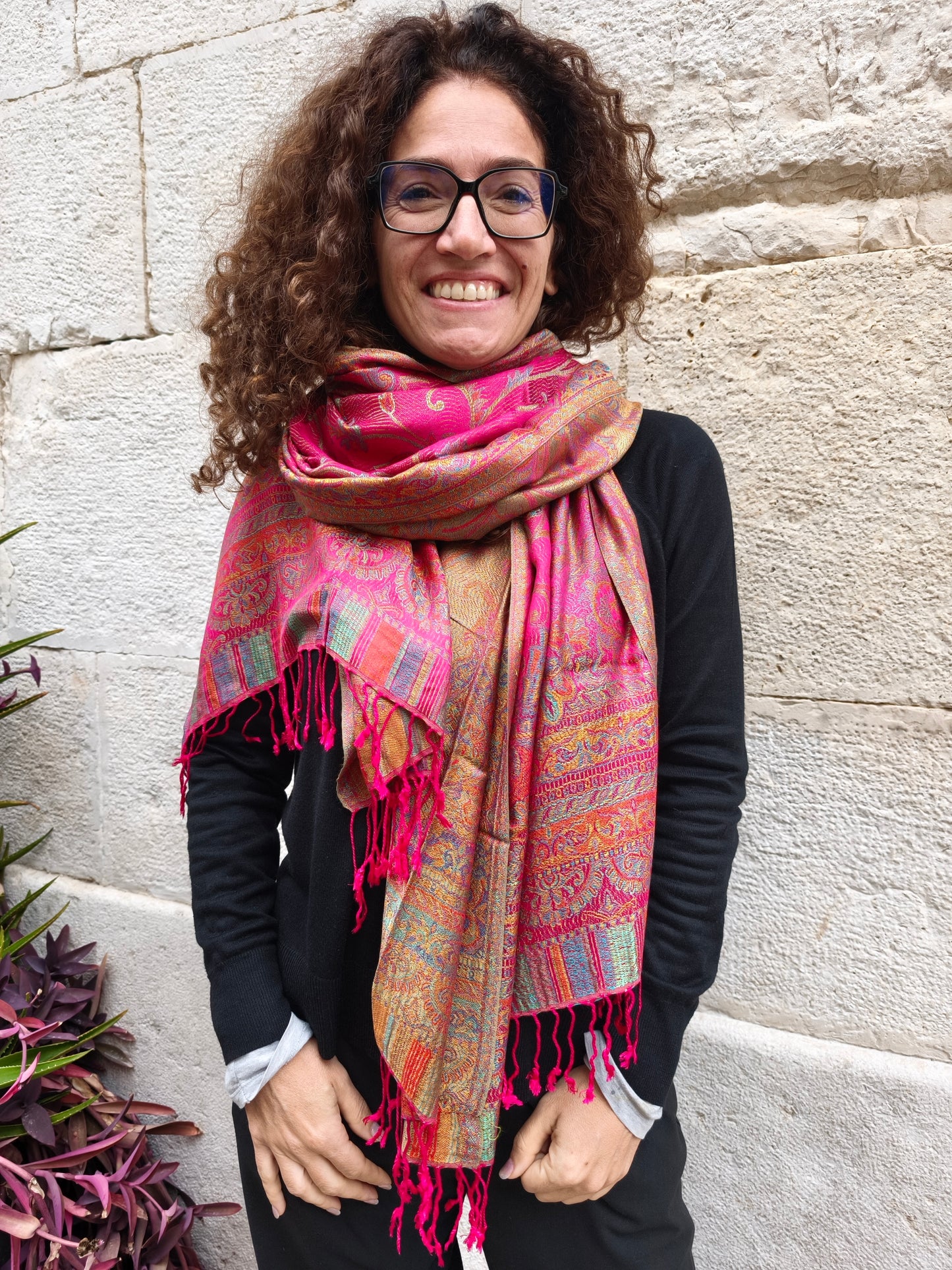 Pashmina-Foulard-Schal, 100 % Seide, Indien, 195 x 75 cm, 43S