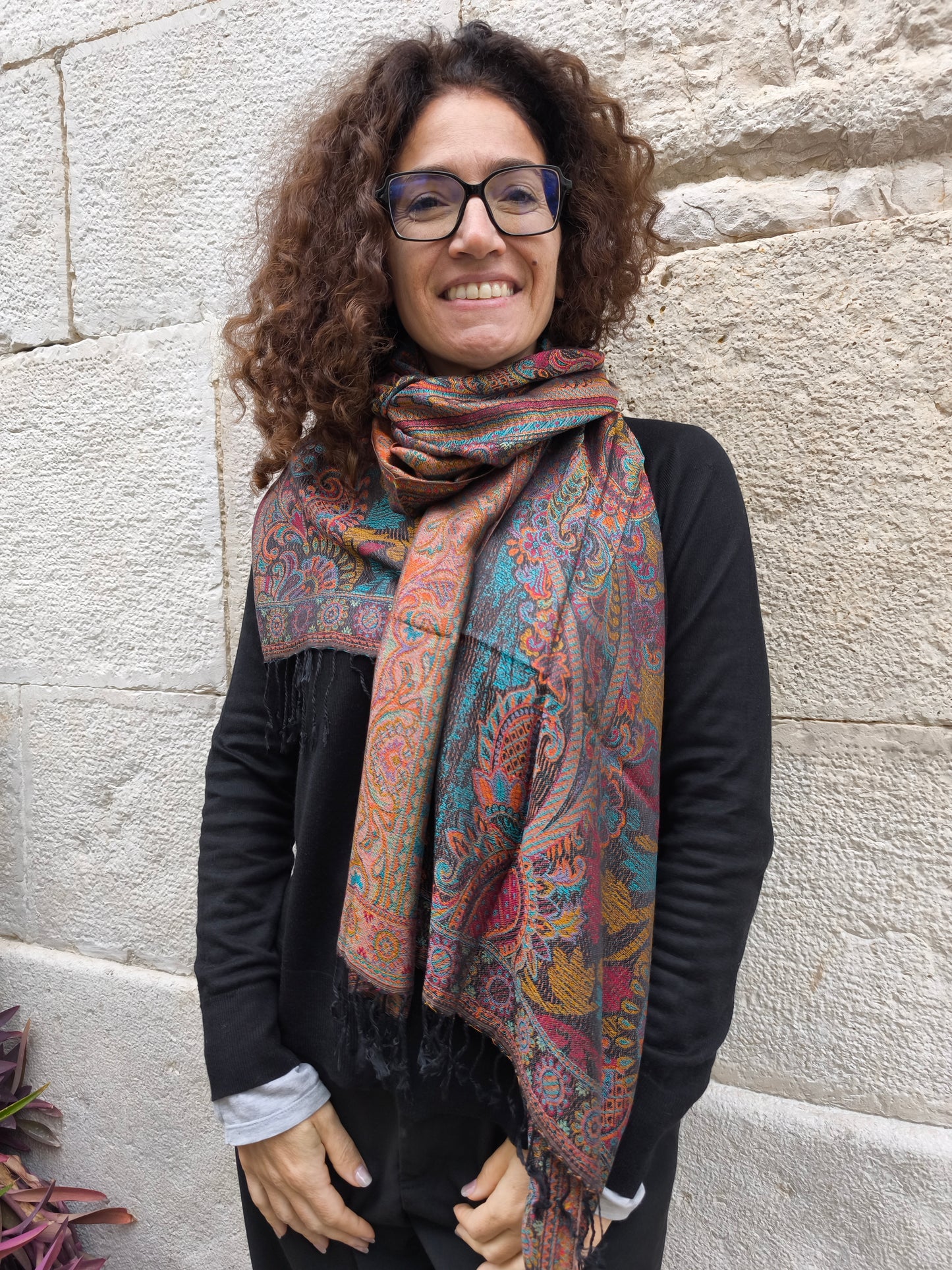 Pashmina-Foulard-Schal, 100 % Seide, Indien, 195 x 75 cm, 46S