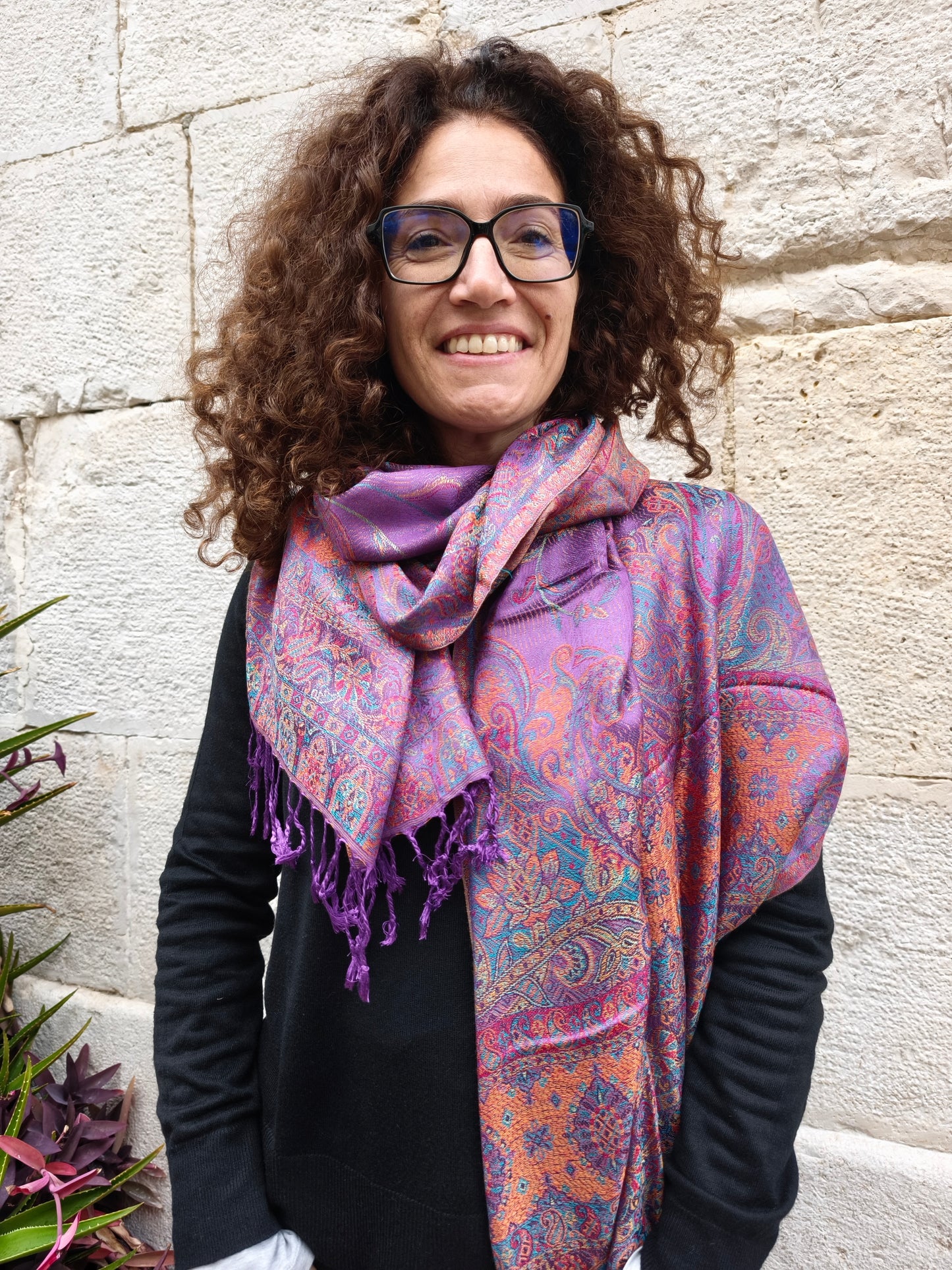 Pashmina-Foulard-Schal, 100 % indische Seide, 195 x 75 cm, 49S