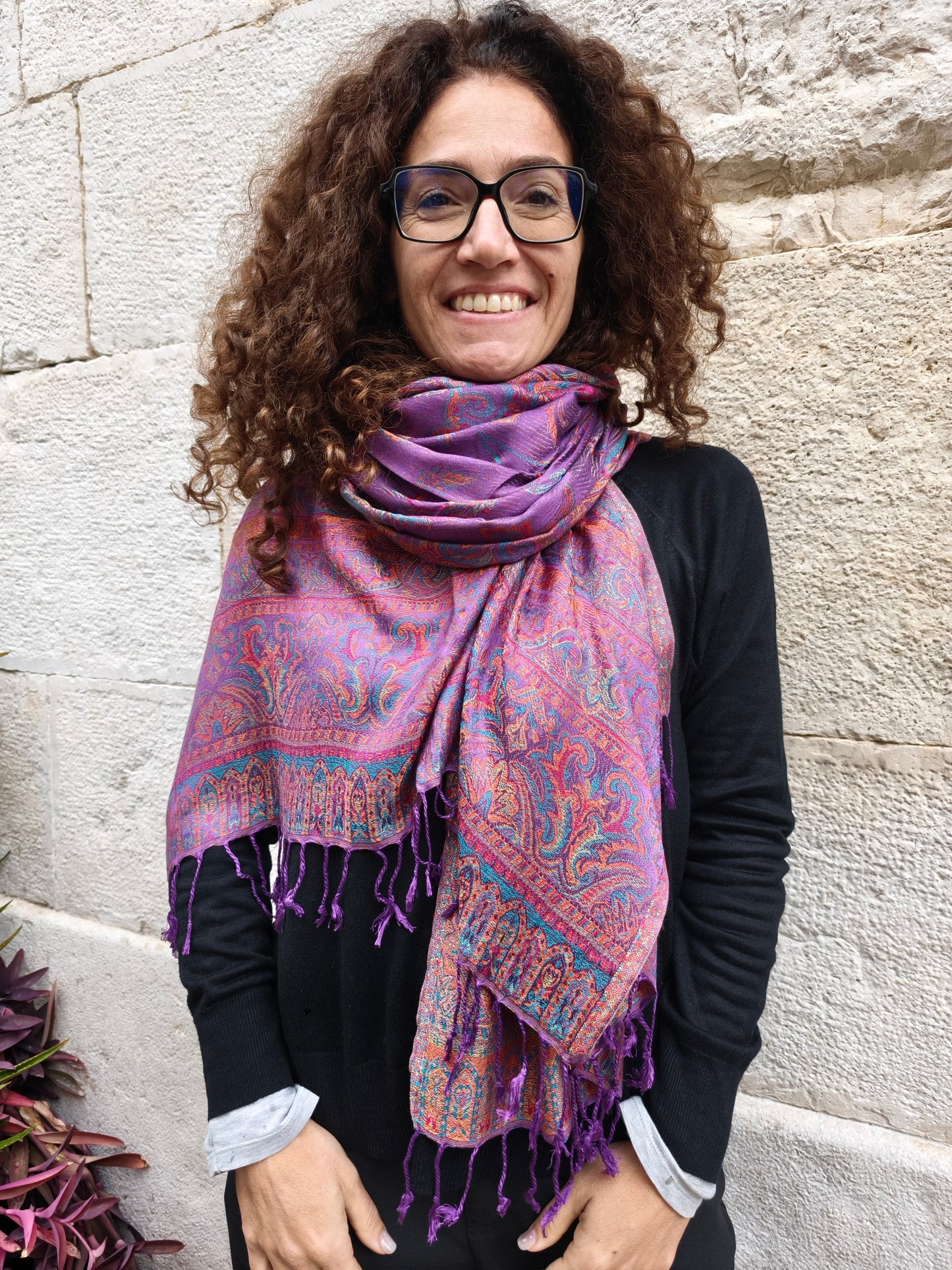 Pashmina-Foulard-Schal, 100 % Seide, Indien, 195 x 75 cm, 52S