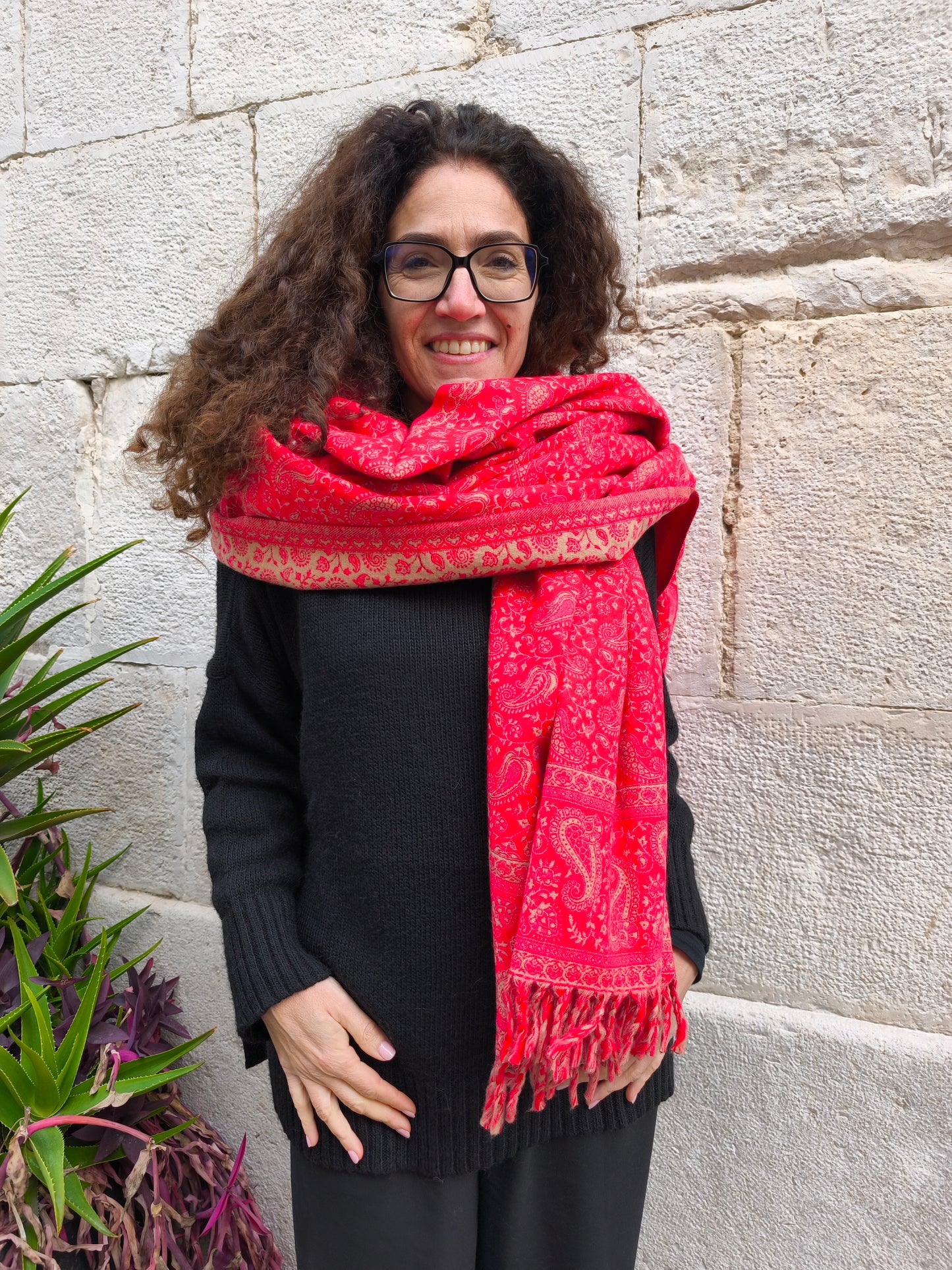 Scialle sciarpa stola Pashmina coperta lana di Yak calda Tibet 77B Difettato