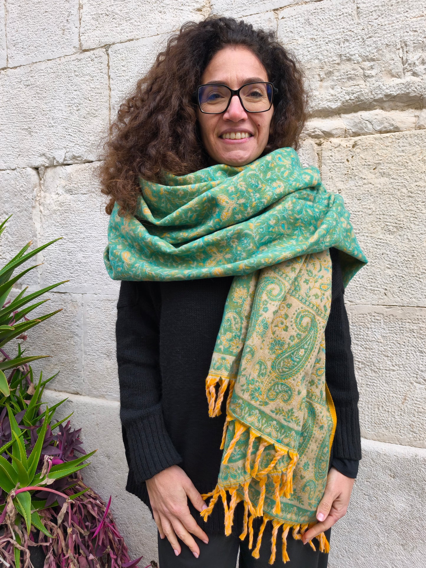 Scialle sciarpa stola Pashmina coperta lana di Yak calda Tibet 85B