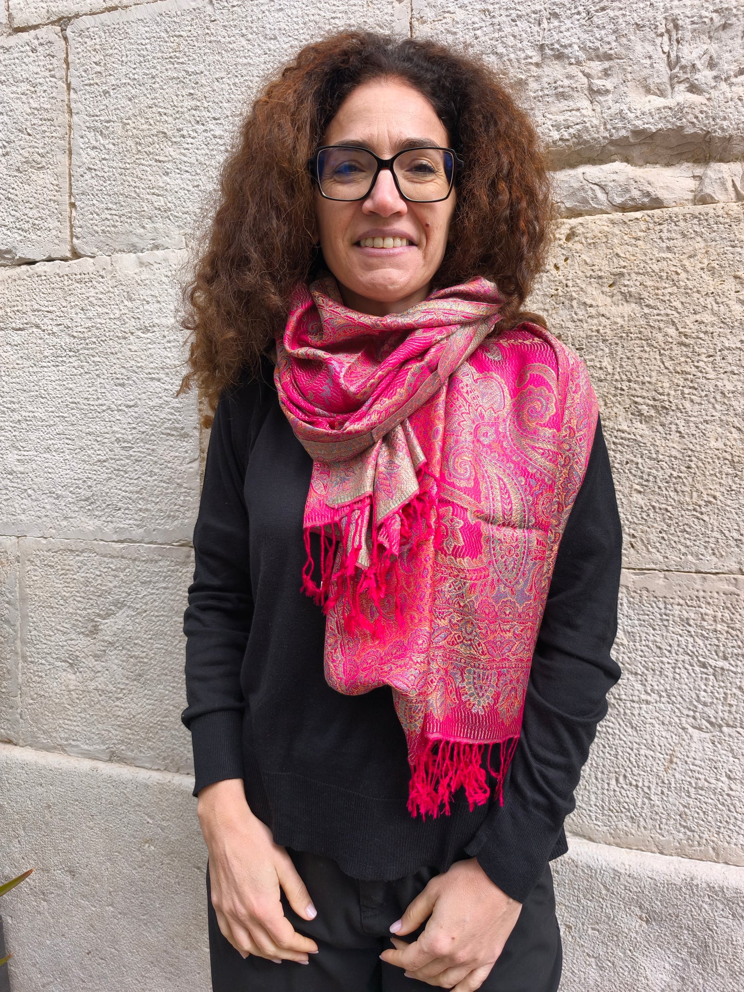 Pashmina Foulard Sciarpa Seta 100% India cm 195X75 9S