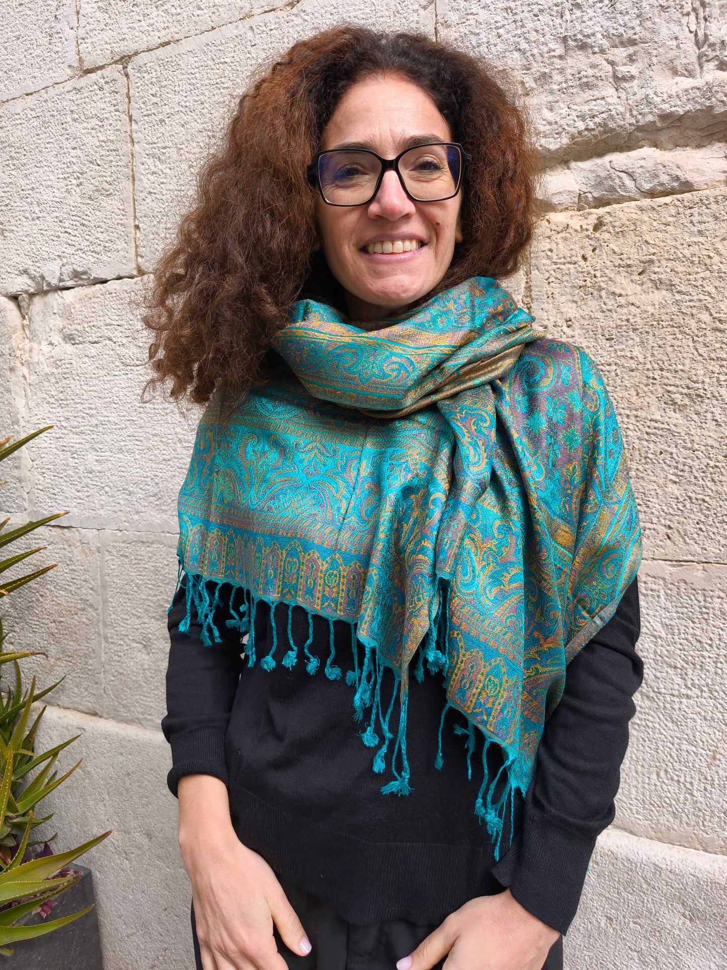 Pashmina Foulard Sciarpa Seta 100% India cm 195X75 10S