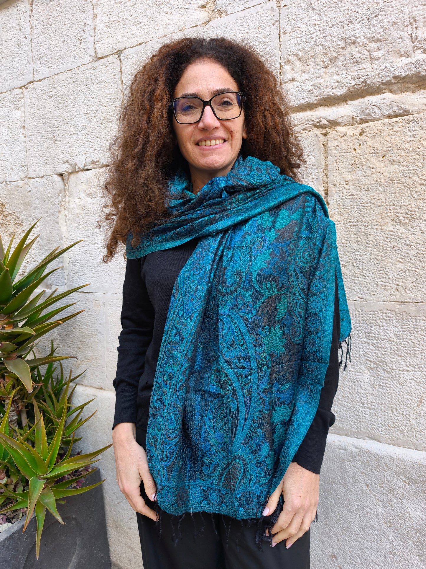 Pashmina Foulard Sciarpa Seta 100% India cm 195X75 12S