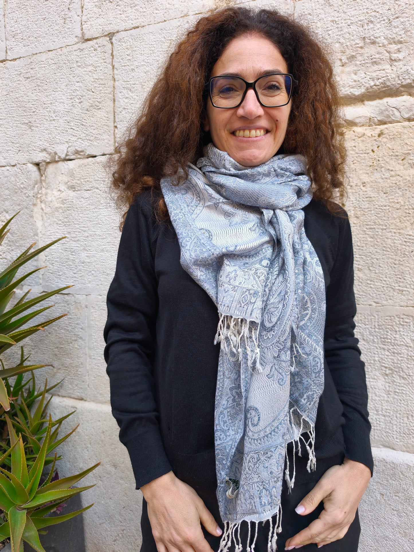 Pashmina Foulard Sciarpa Seta 100% India cm 195X75 14S