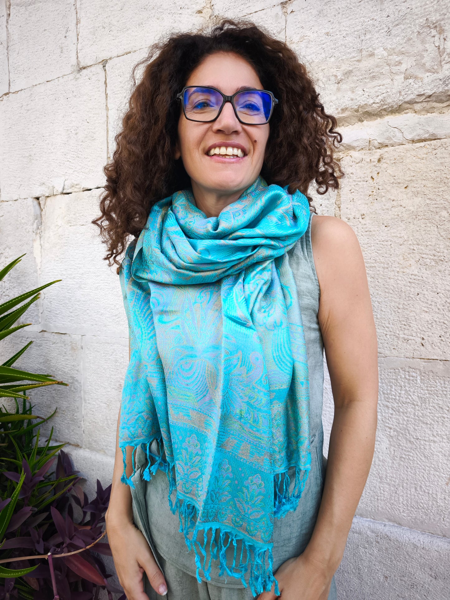 Pashmina Foulard Schal 100% Seide Indien 195X75 cm 16S