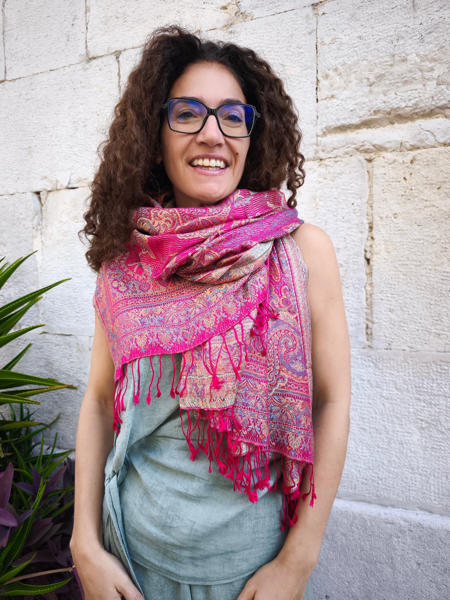Pashmina Halstuch Schal 100% Seide Indien 195x75 cm 23S