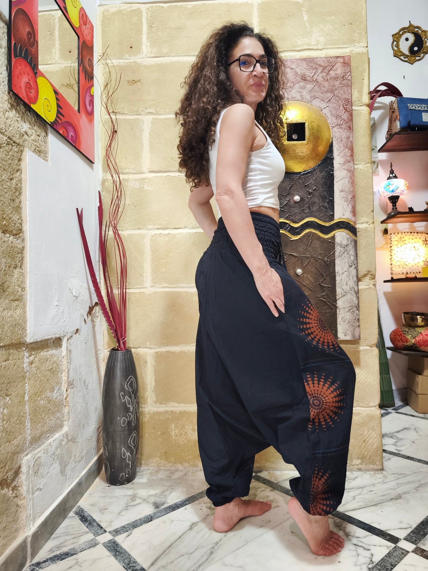 Pantalone harem unisex taglia L/XL 100% cotone NEPAL 1