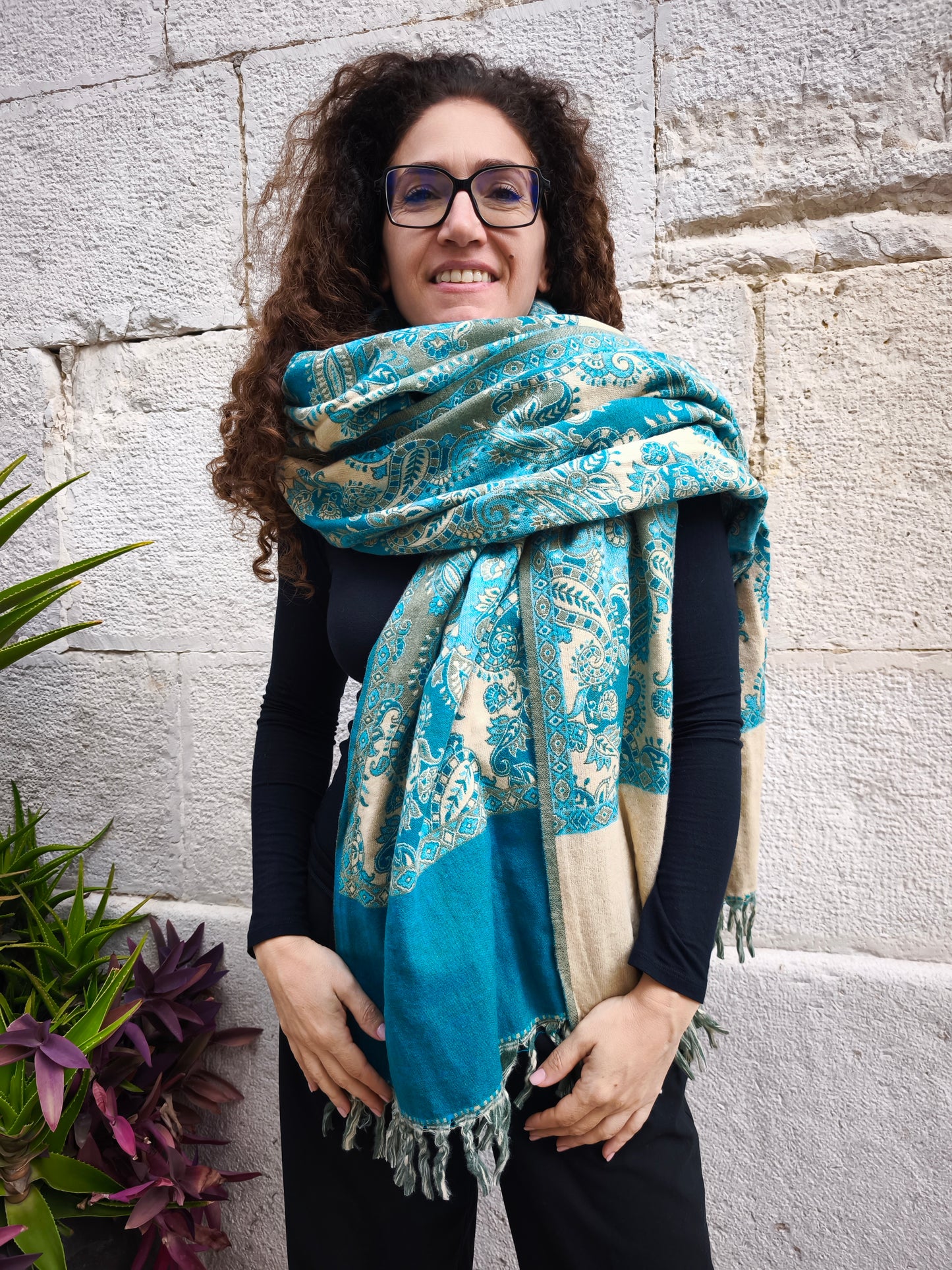 Scialle sciarpa stola Pashmina coperta lana calda YAK Tibet 9E