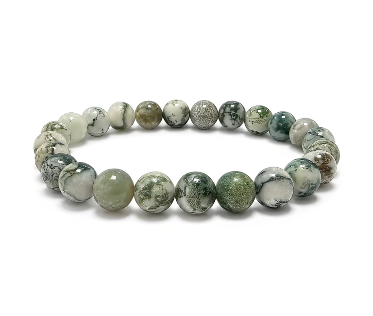 Elastic bracelet hard stones agate tree moss agate