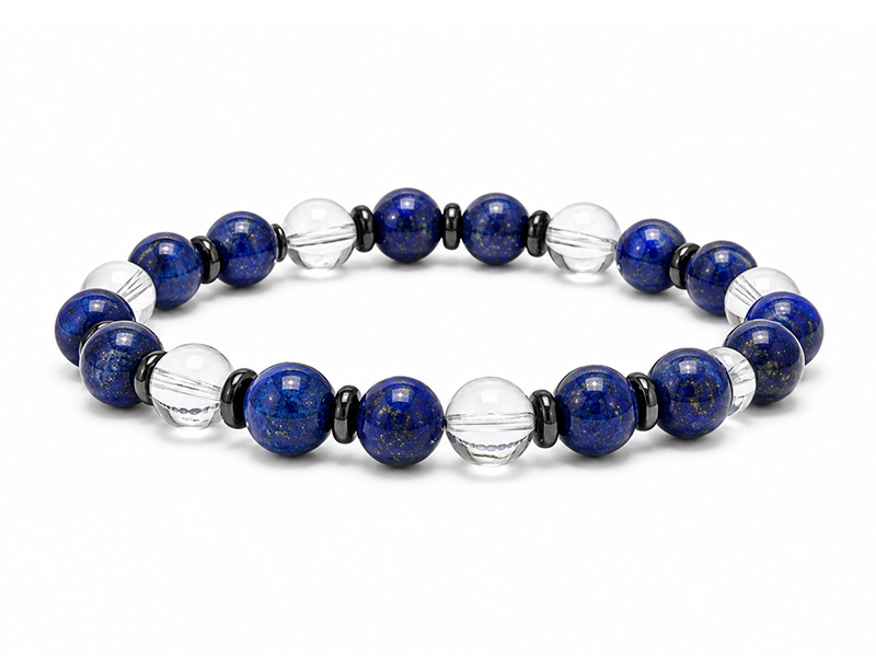 Bracciale elasticizzato pietre dure cristallo di rocca - lapislazzuli - ematite