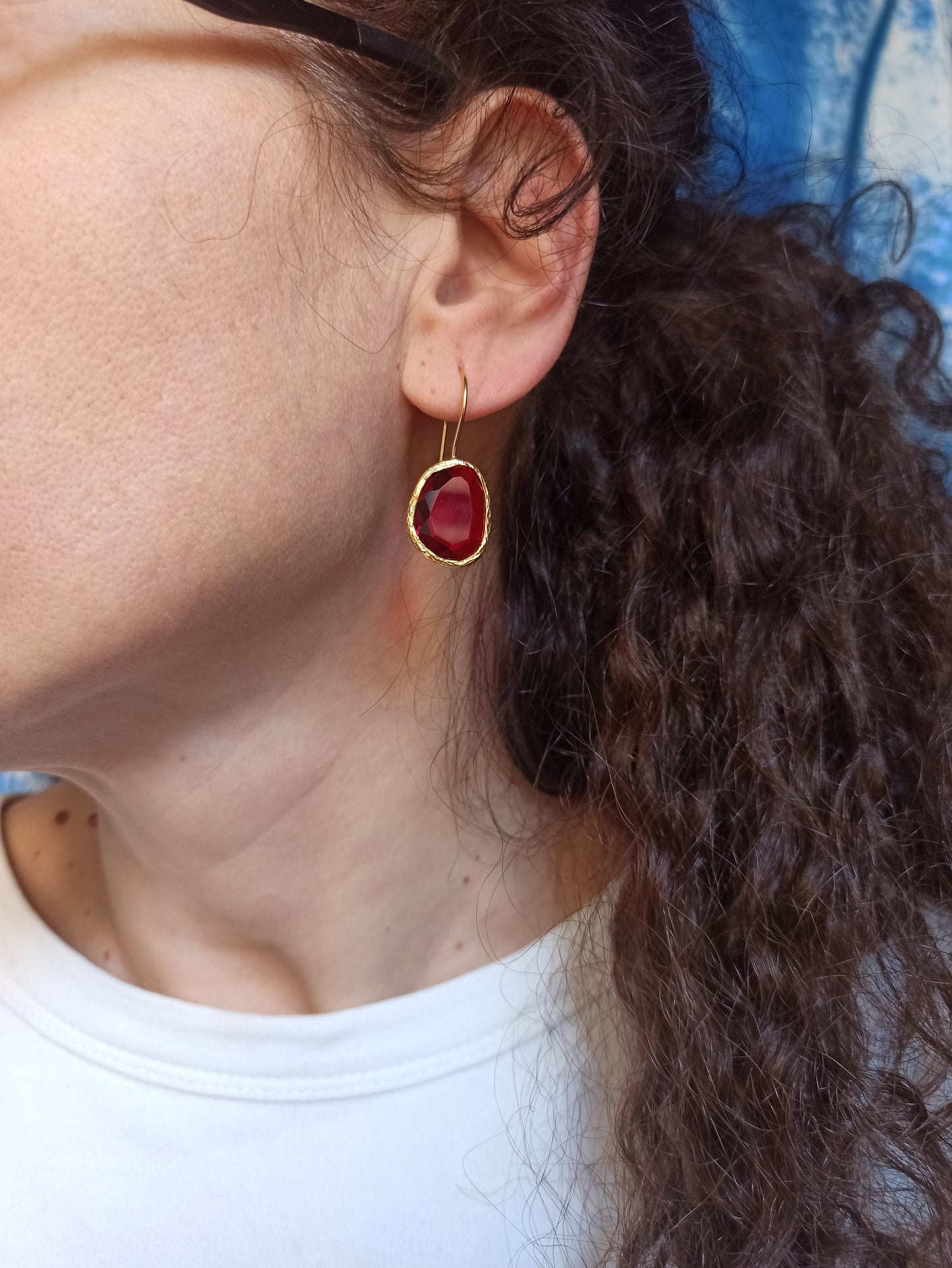 Medium red drop stone earrings