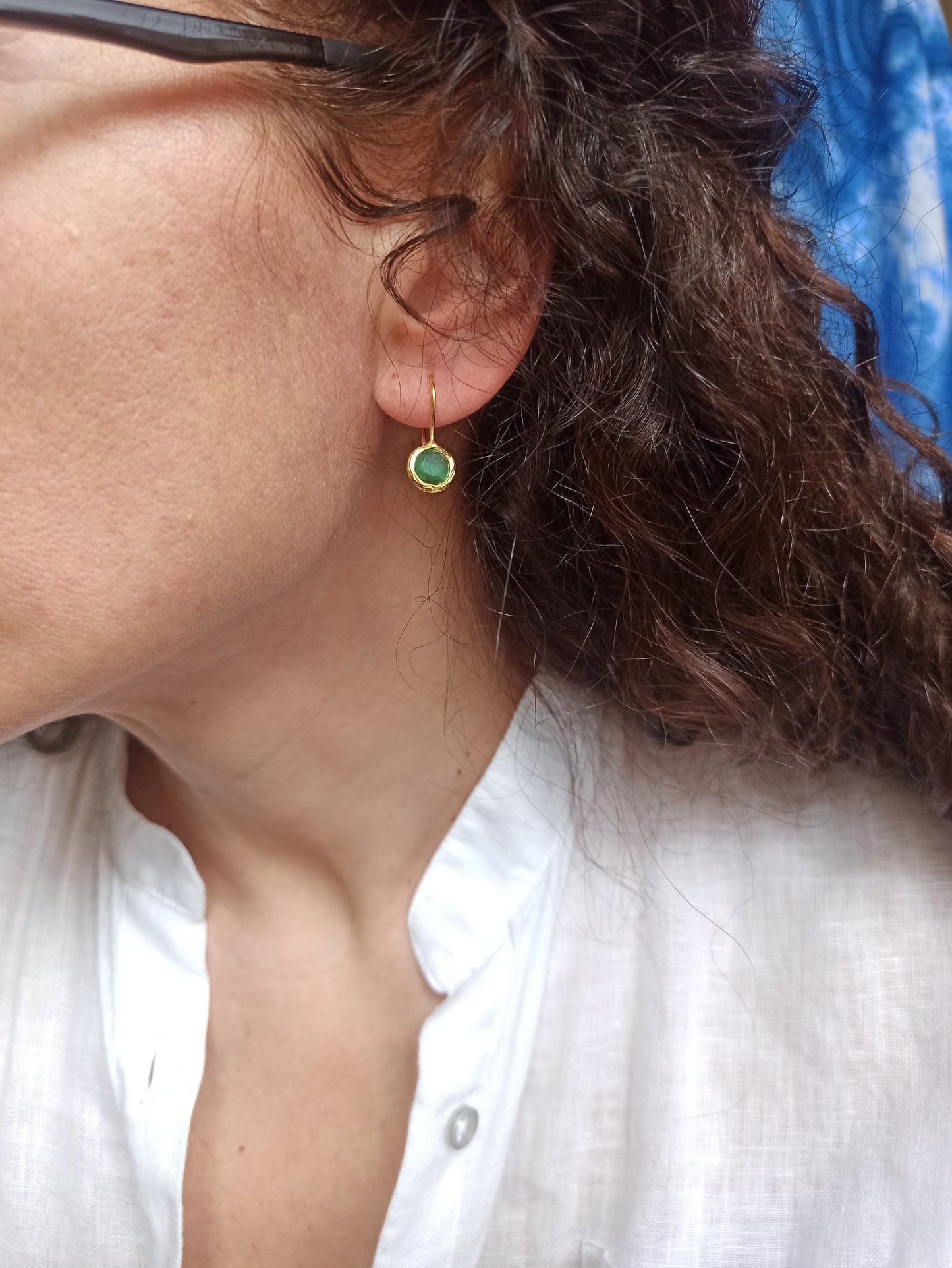 Mini round green stone earrings