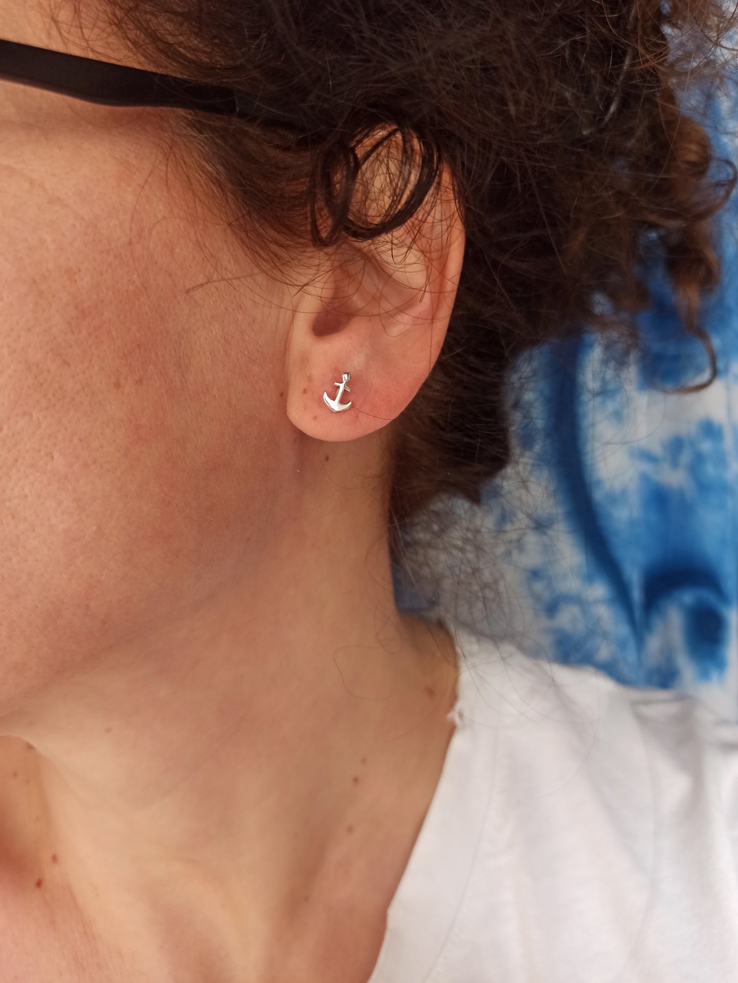 Single earring lobe 925 silver anchor