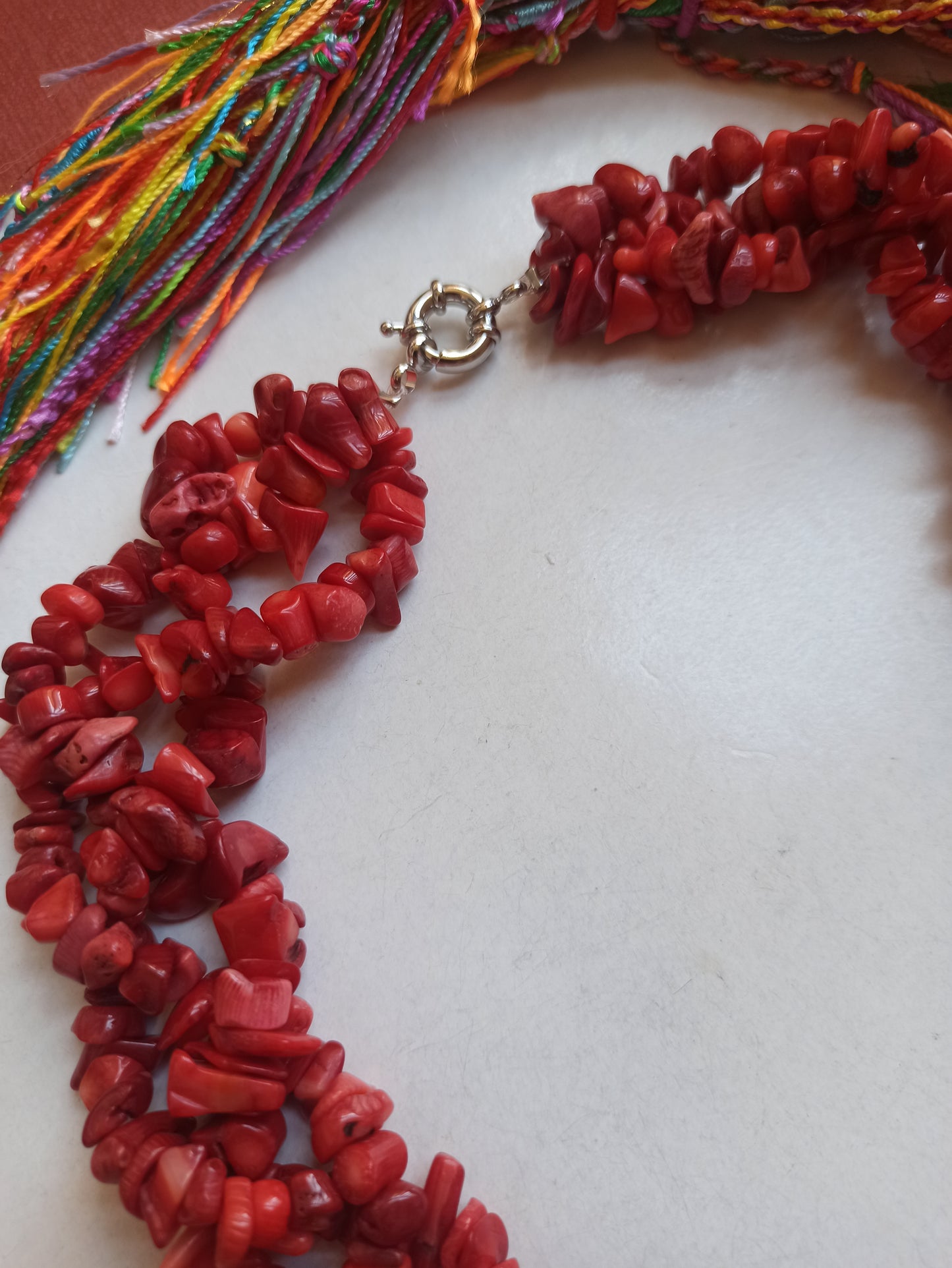 Multi-strand red chips necklace