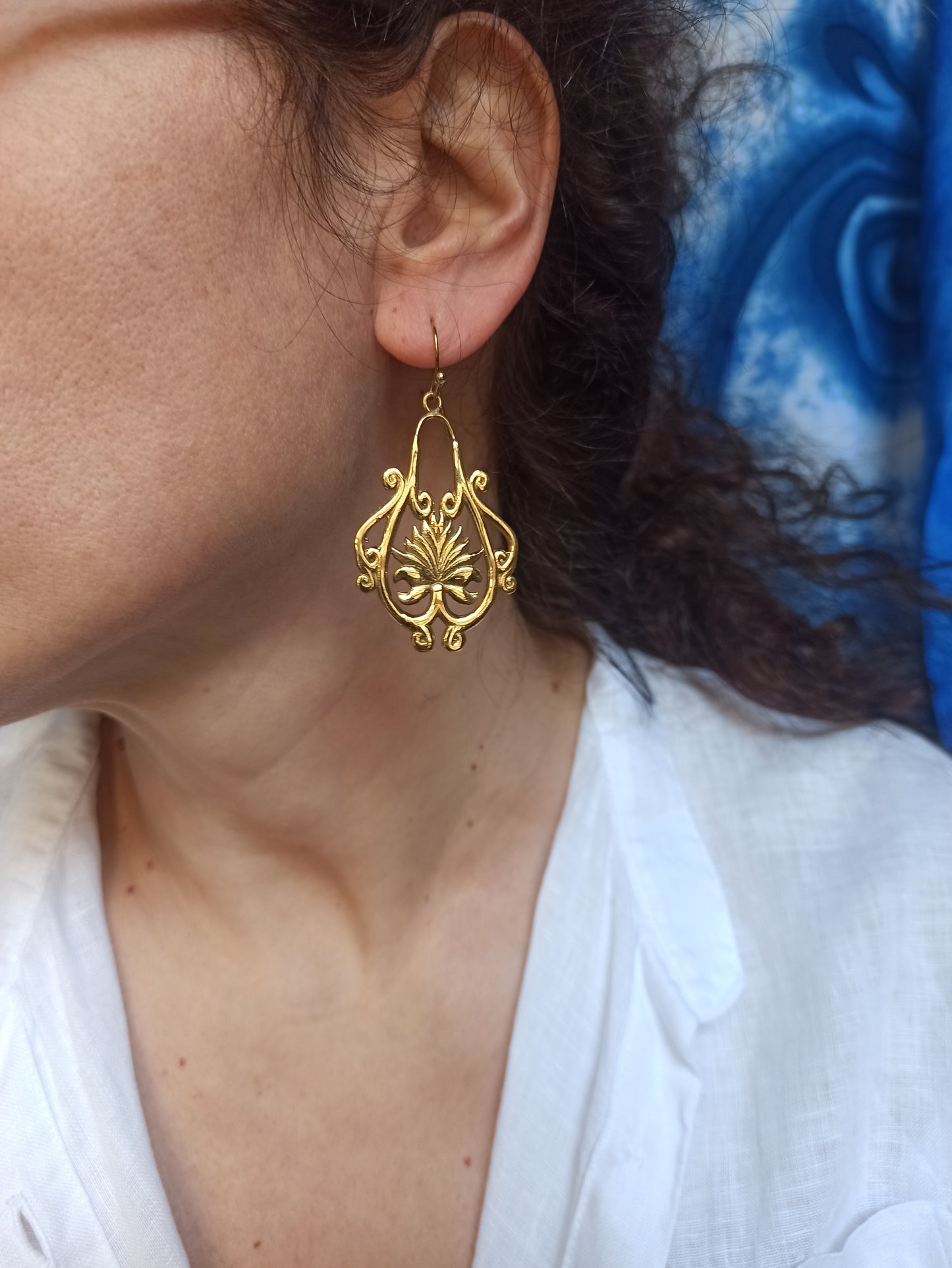 Boho golden lotus flower drop earrings