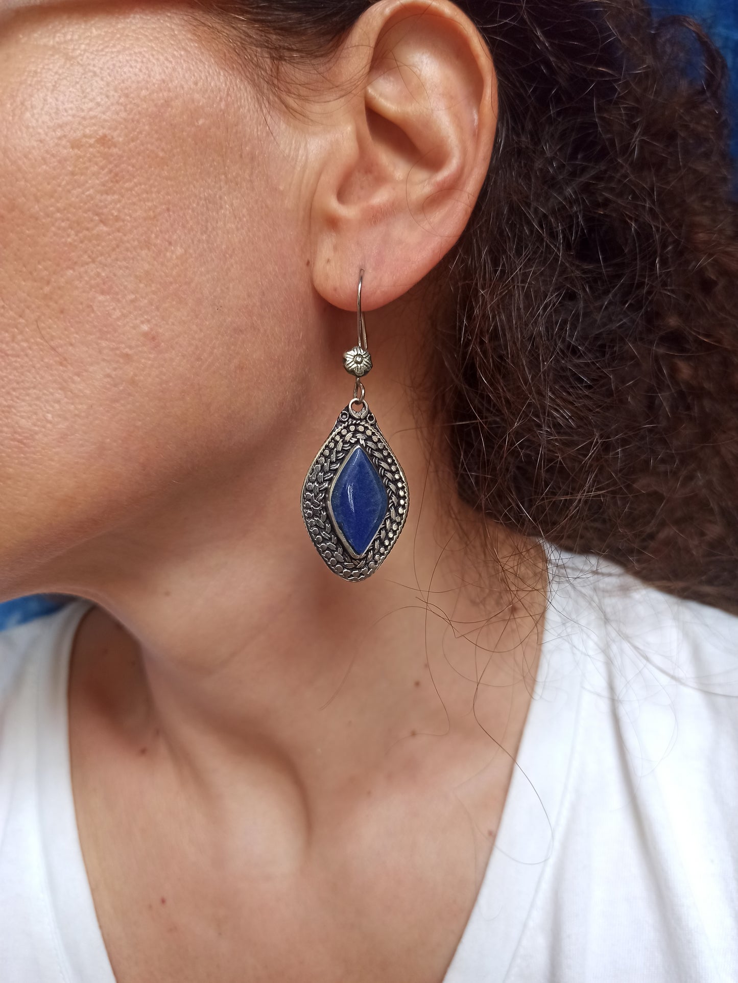 Antique Lapis Lazuli Paste Earrings Vintage