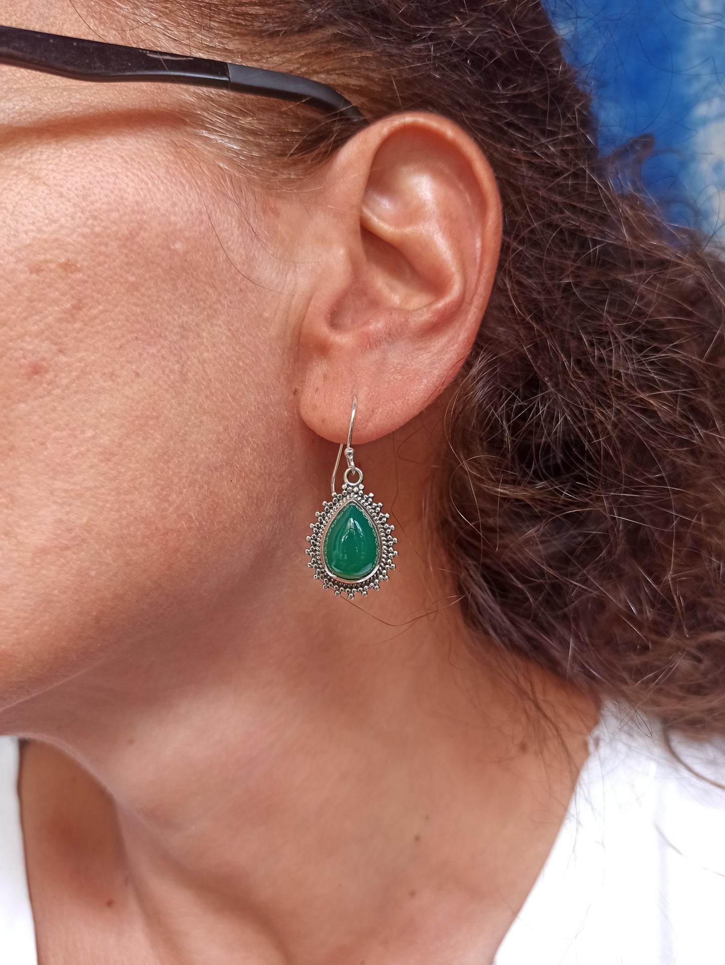 925 silver earrings with green onyx R52