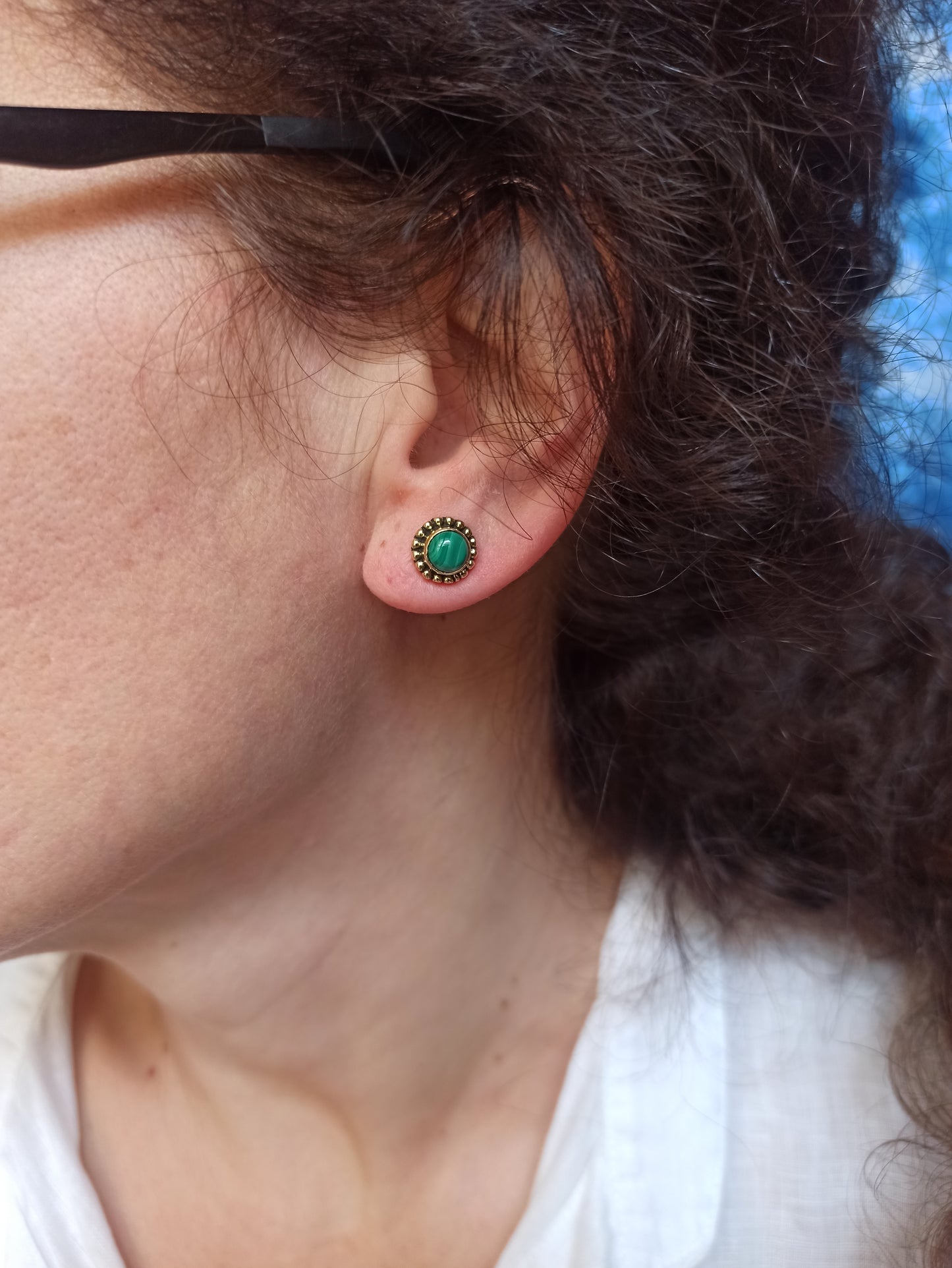 Gold Boho Earrings Green Lobe