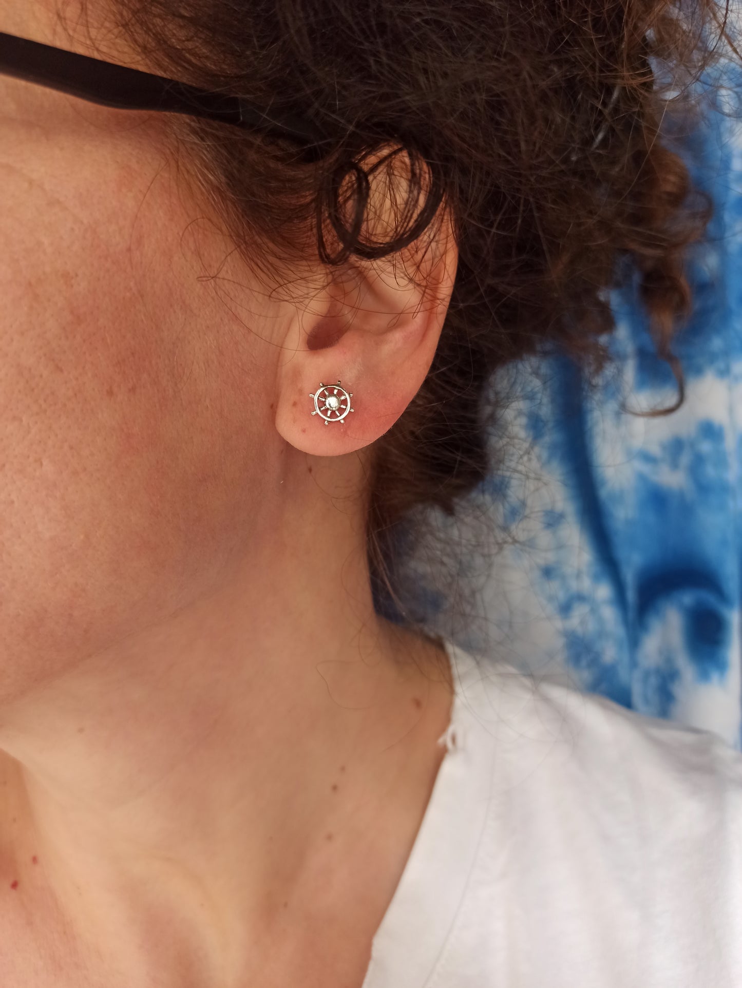 Single earring lobe 925 silver rudder