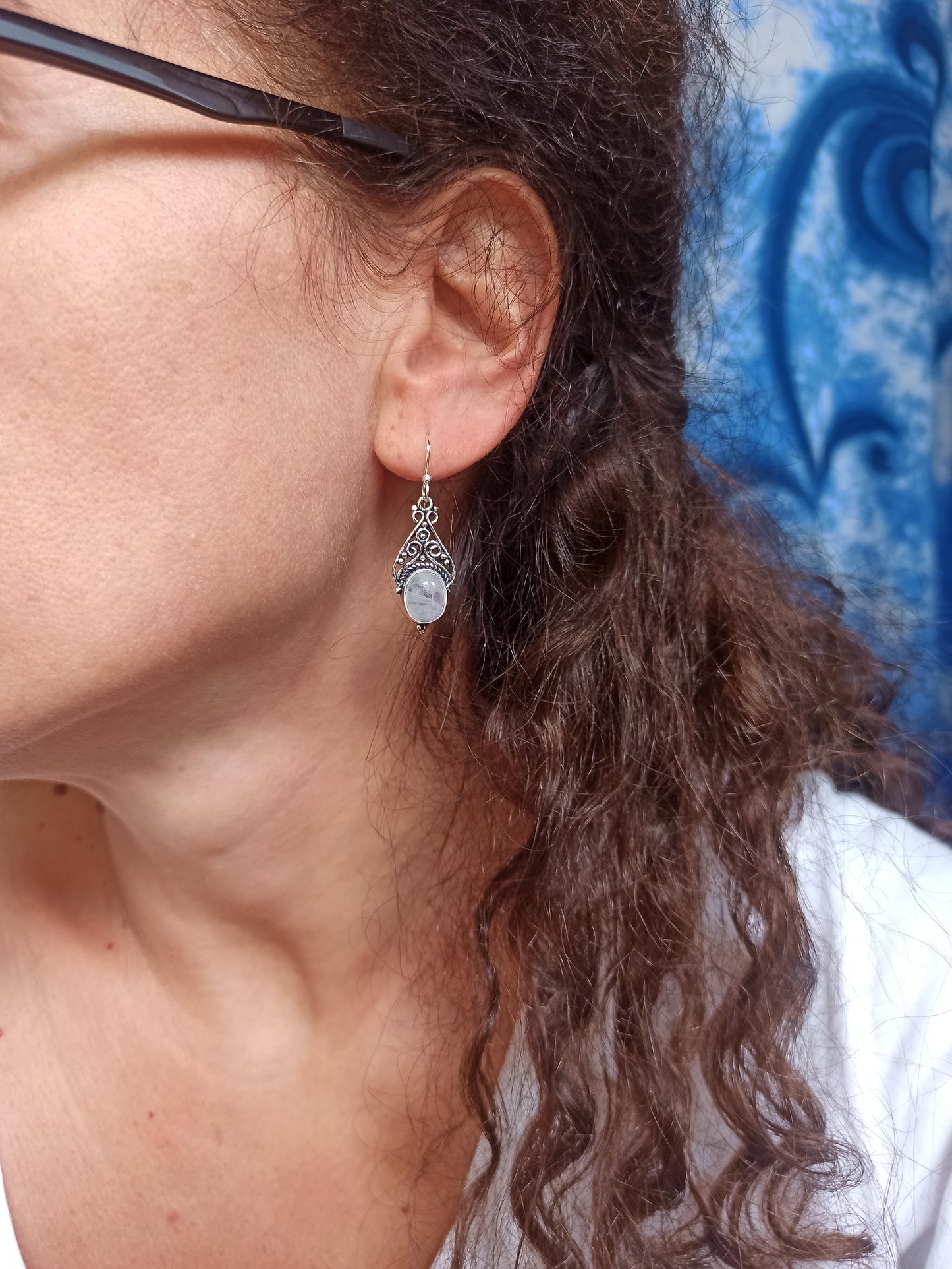 Regenbogen-Mondstein-Ohrringe aus 925er Silber