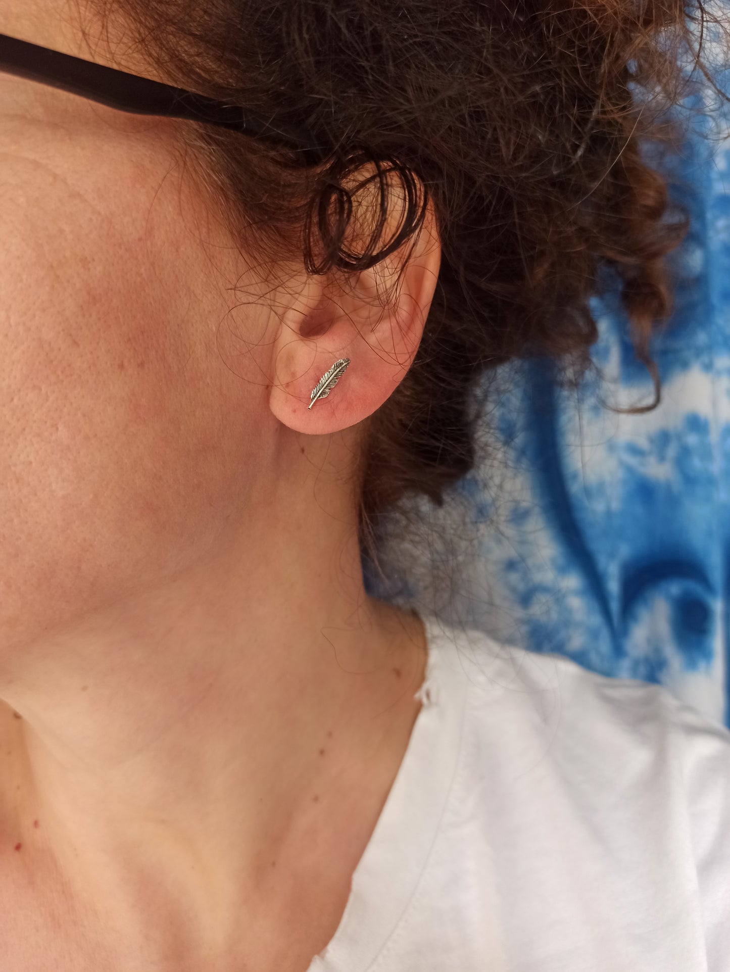 Single earring lobe 925 silver feather