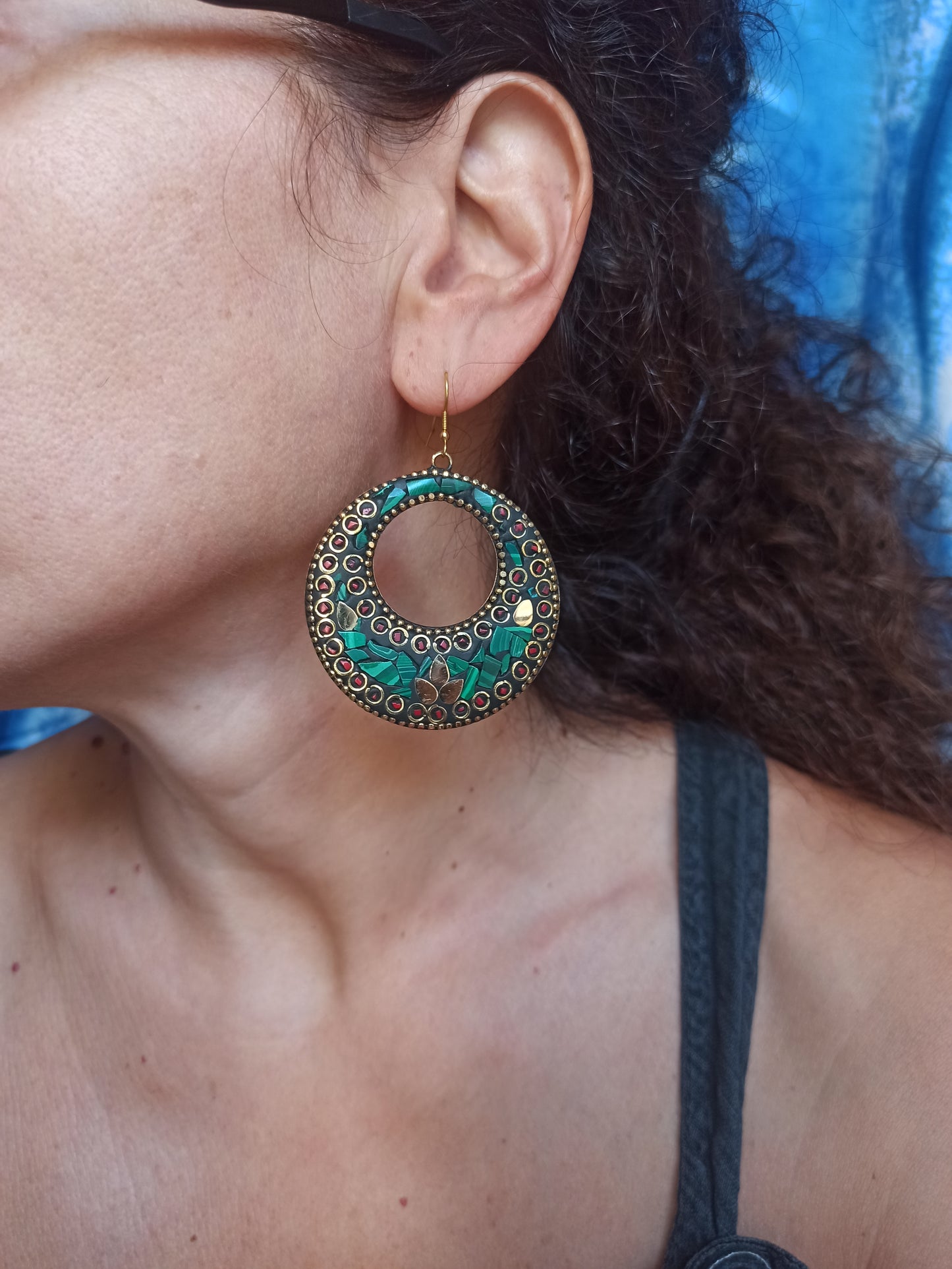 Green and Red Nepalese Mosaic Earring