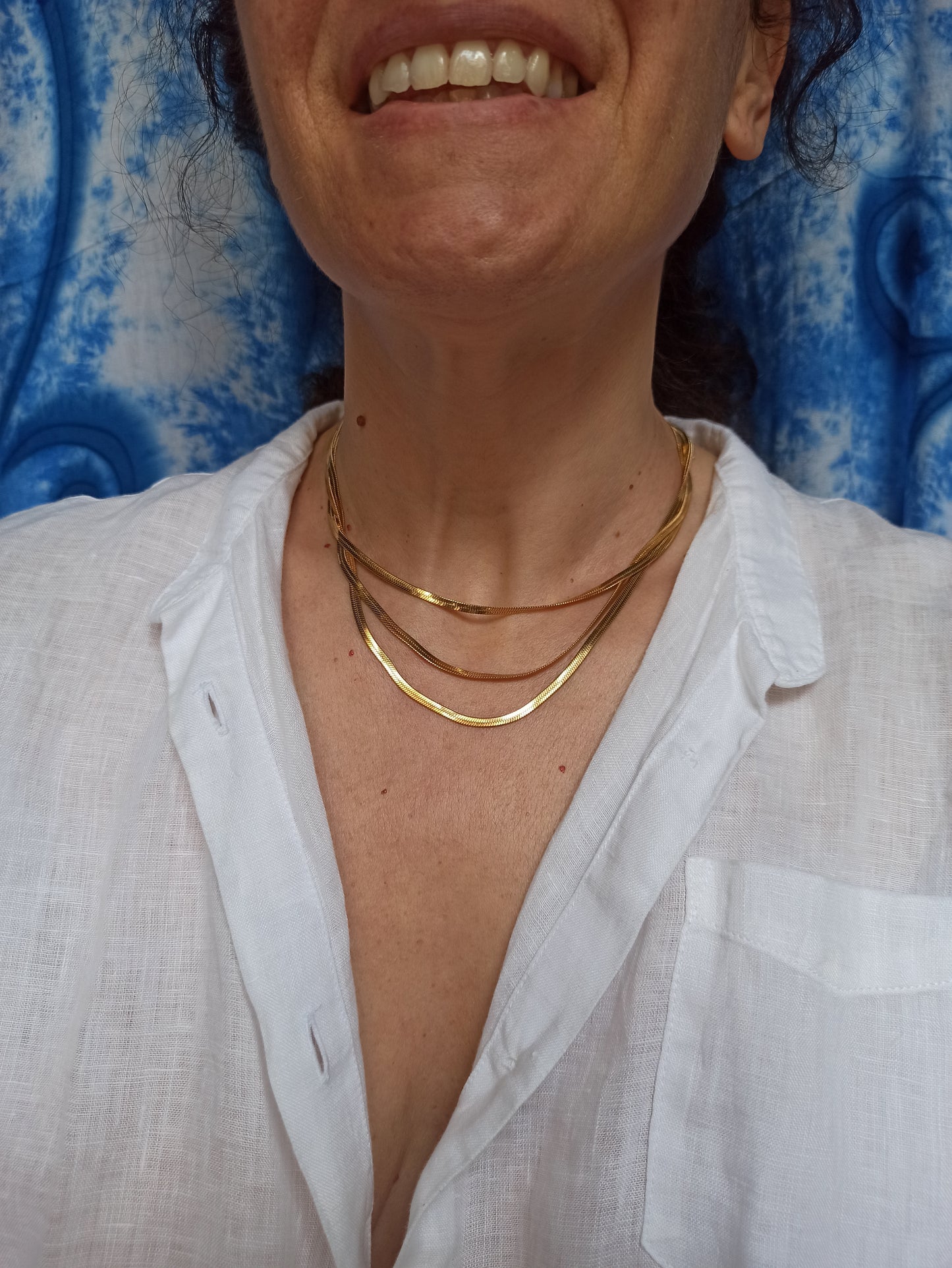 40 cm lange mehrreihige Schlangen-Choker-Halskette aus 15 Karat vergoldetem Stahl
