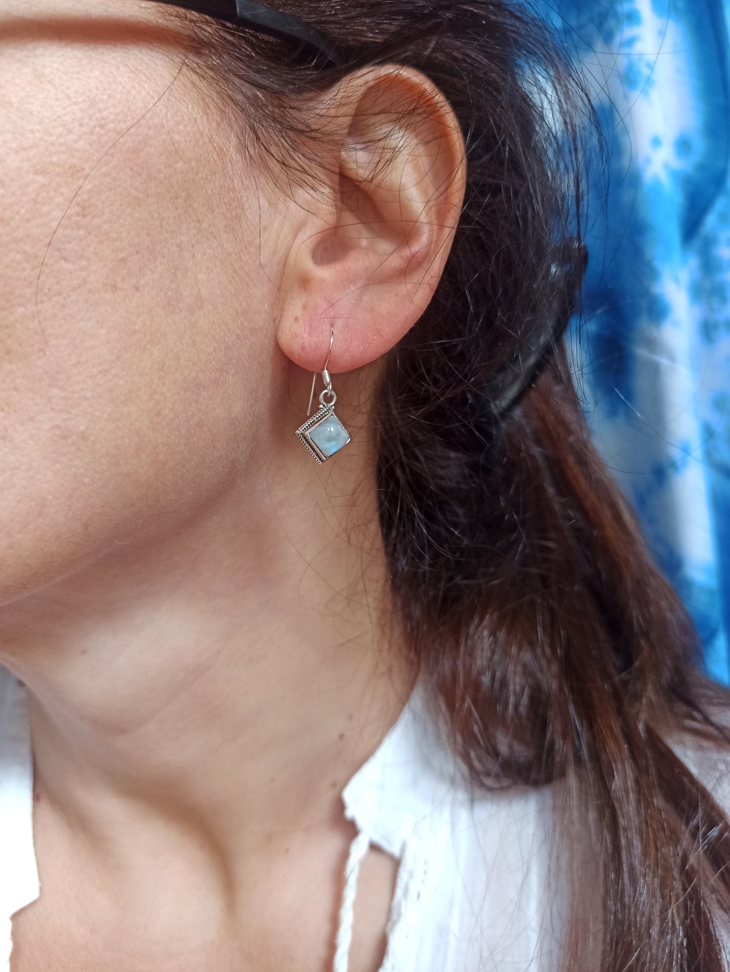 Orecchini argento 925 pietra di luna arcobaleno