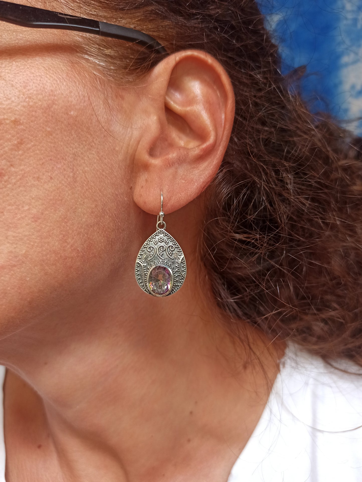 925 silver mystic stone earrings R44