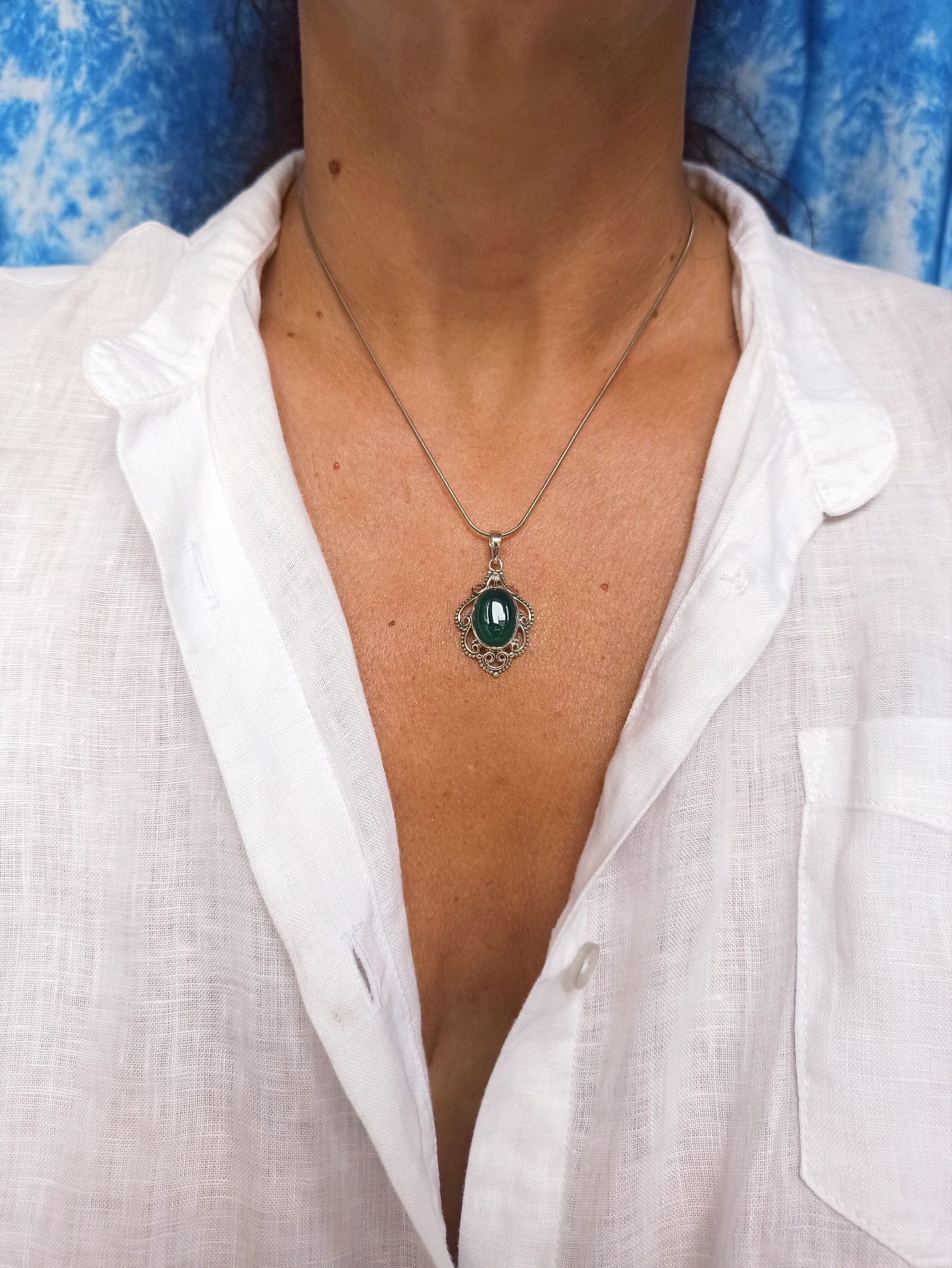 925 silver pendant with green onyx F43