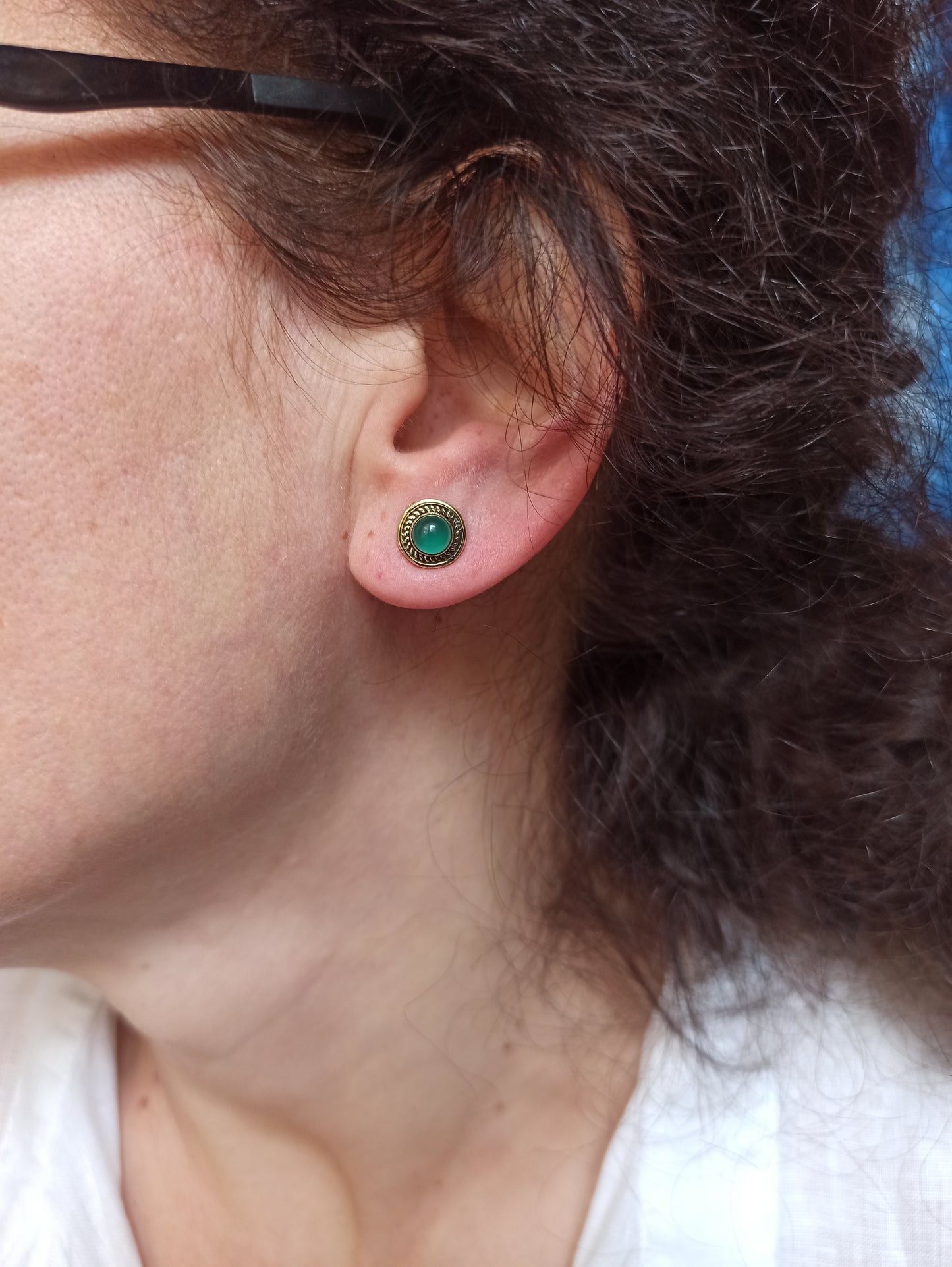 Gold Boho Earrings Green Lobe