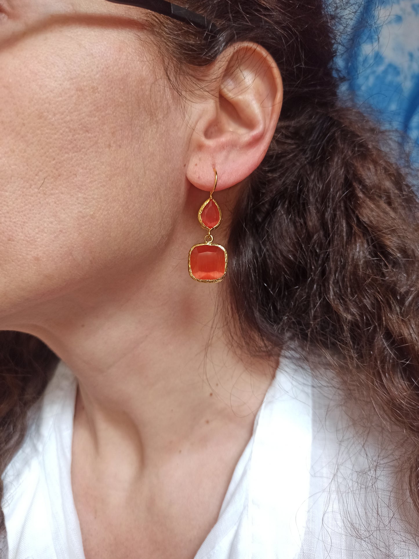 2 orange stone earrings