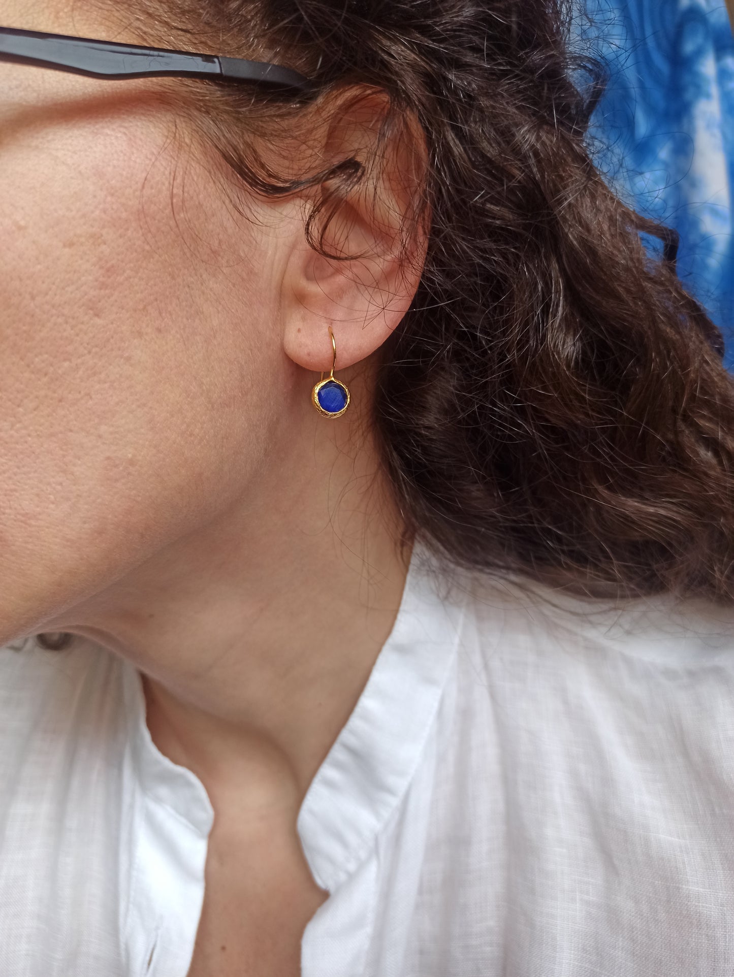 Mini round blue stone earrings