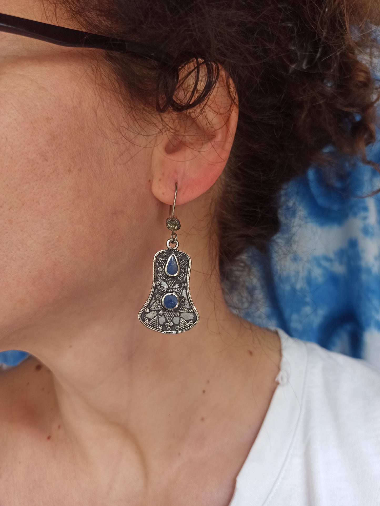 Antique Afghan Lapis Lazuli Earrings Vintage