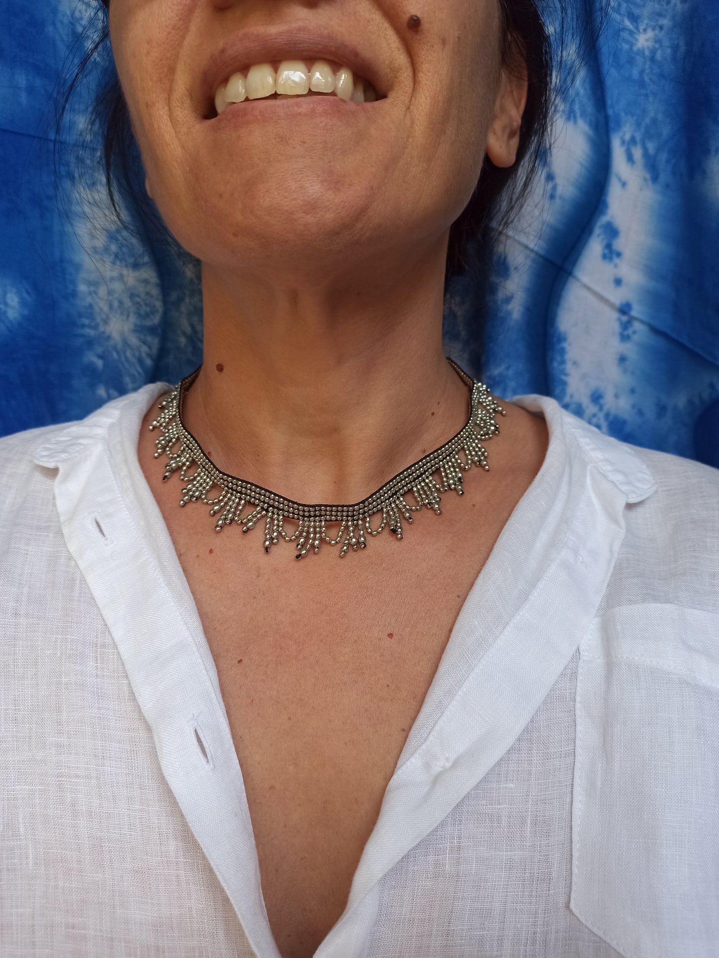 Silver beaded collar