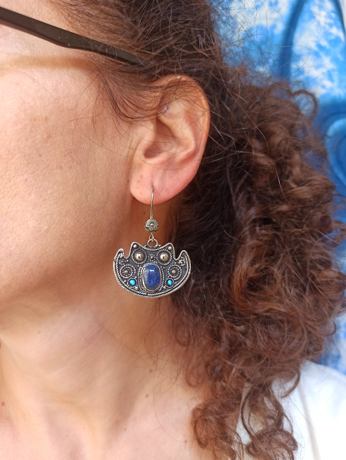 Antique Lapis Lazuli Paste Earrings Vintage